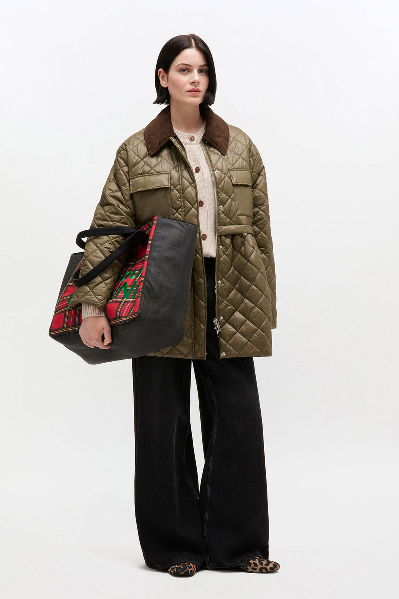 GANNI GREEN QUILT MIDI JACKET outlook