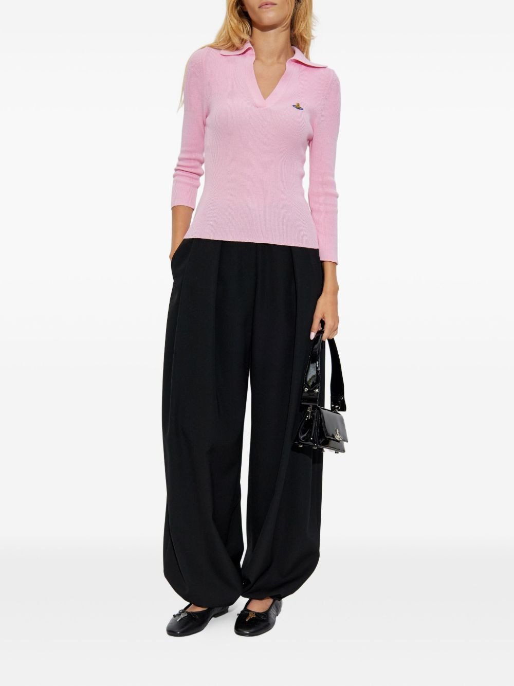 orb-embellished ribbed top - 2