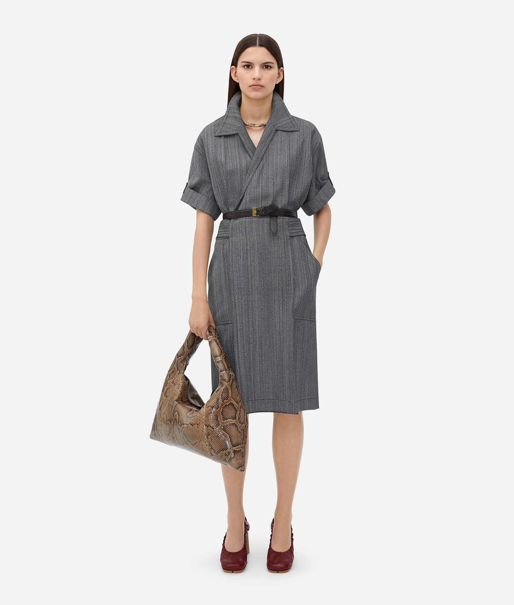 ワンピース BOTTEGA VENETA VISCOSE MIDI DRESS Bottega Veneta - Fluid Chalk White Viscose & Linen Midi Dress