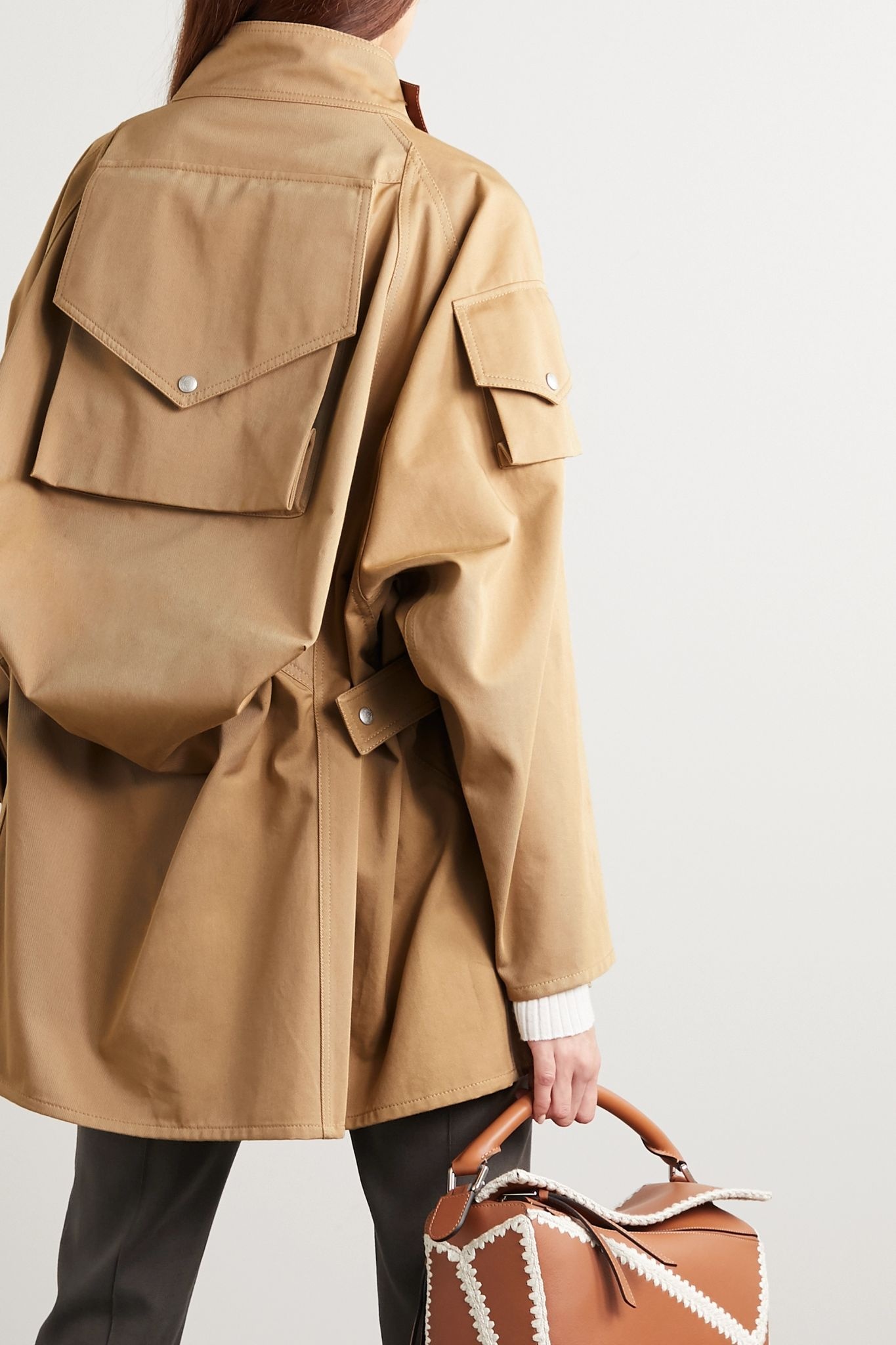 Oversized leather-trimmed cotton-twill parka - 4