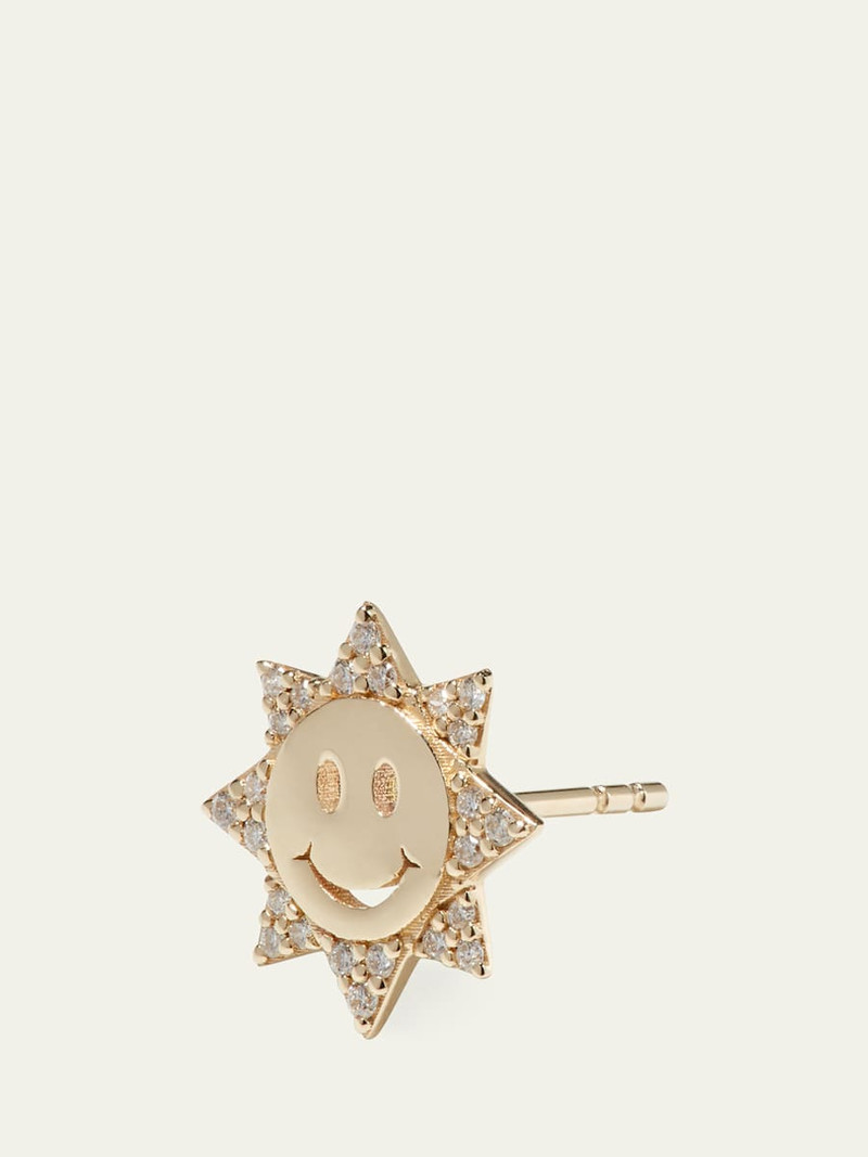 SYDNEY EVAN 14k Diamond Happy Face Single Sun Stud Earring outlook