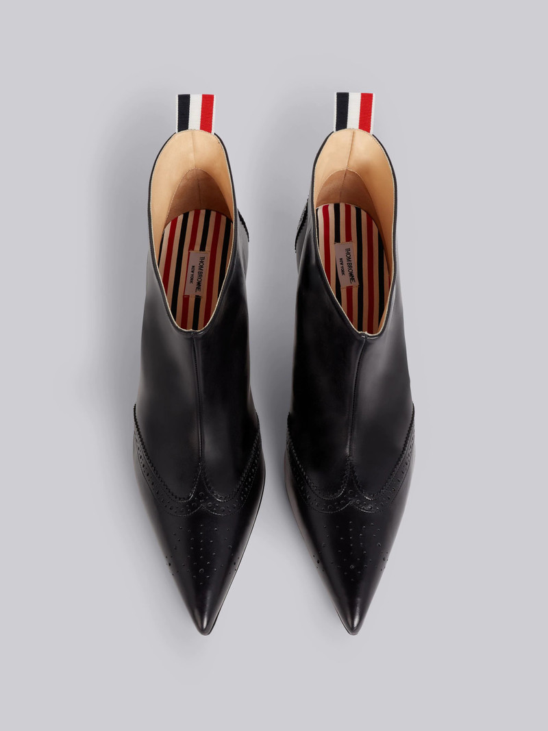 Black Vitello Calfskin Curved Heel Wide Ankle Bootie 4