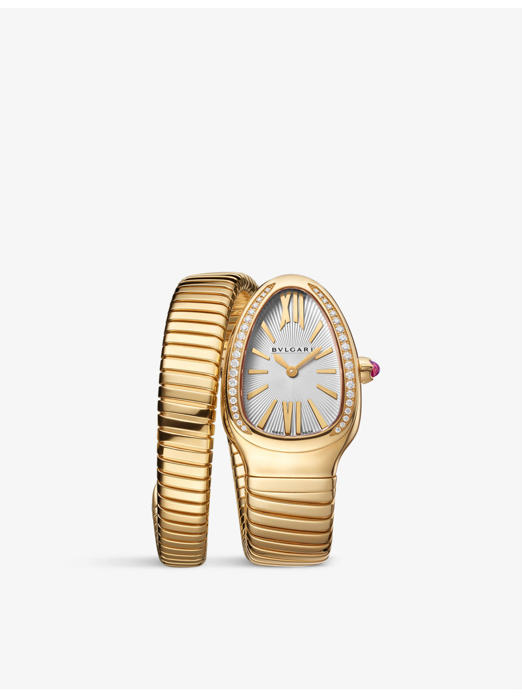 SP35C6GDG.1T Serpenti Tubogas 18ct yellow-gold and 0.29ct brilliant-cut diamond quartz watch - 1