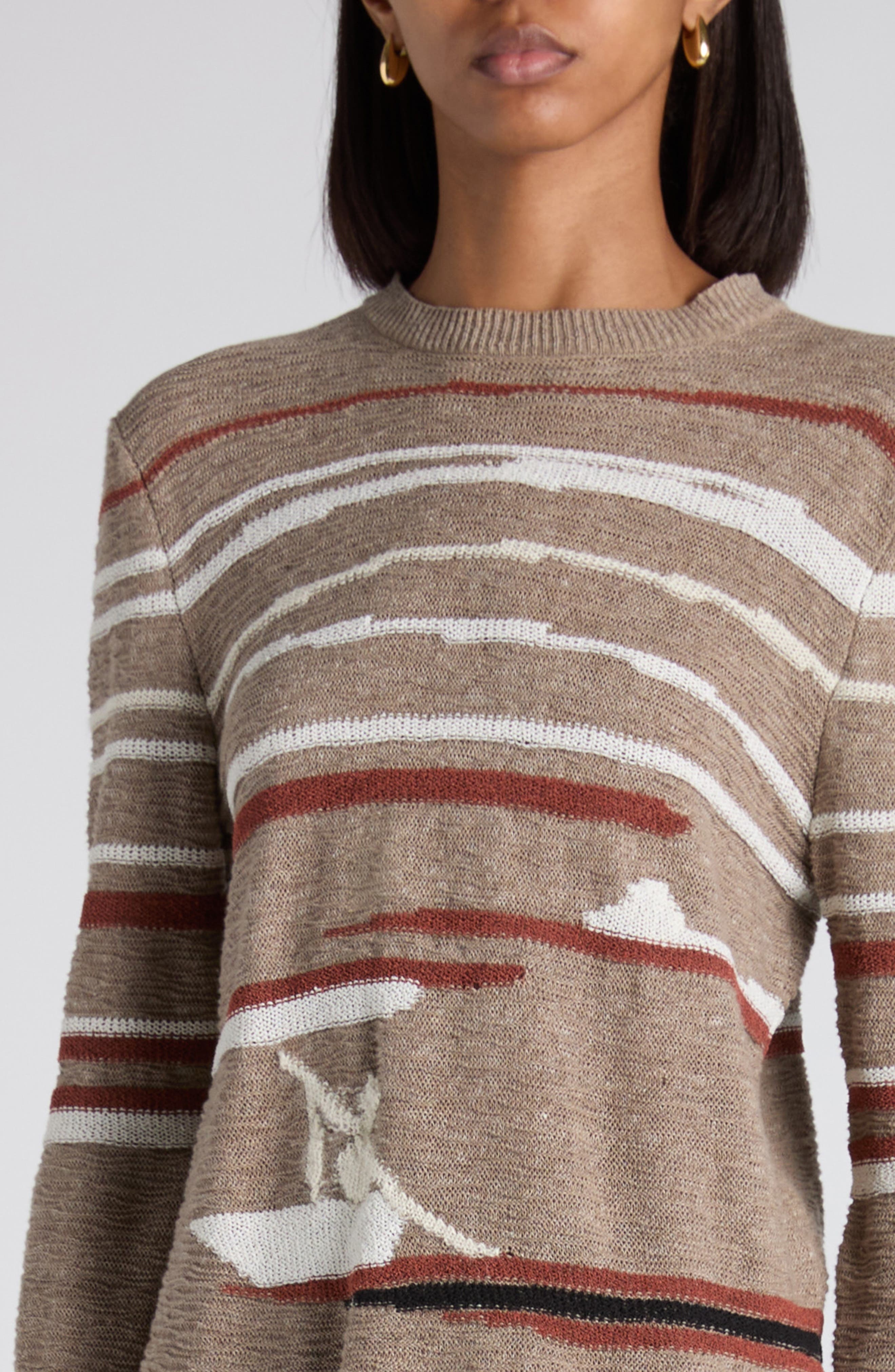 Bottega Veneta Venice Intarsia Linen & Cotton Mélange Sweater in Maple/Chalk at Nordstrom - 5