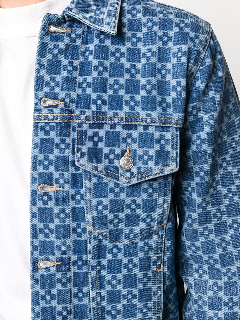 cross-pattern denim jacket - 5