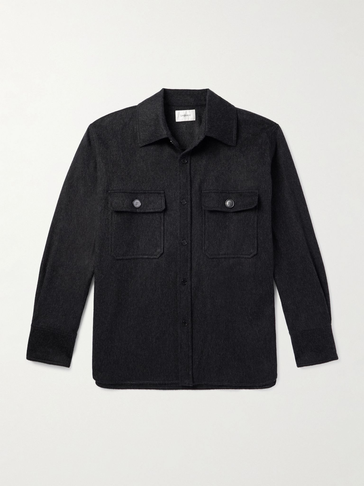 Brushed Cashmere and Wool-Blend Overshirt Dark gray - 1