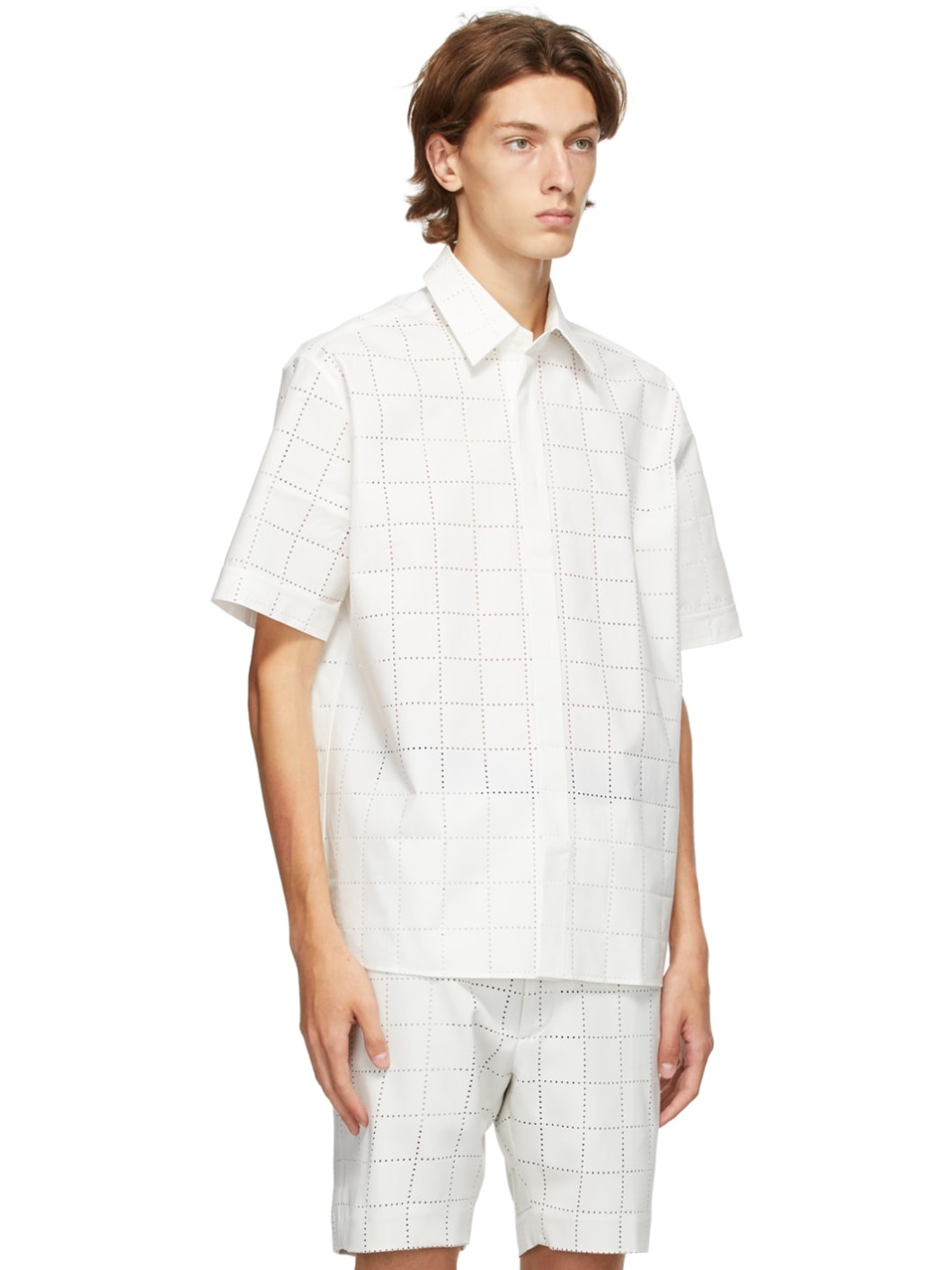 White Punched Check Short Sleeve Shirt - 2
