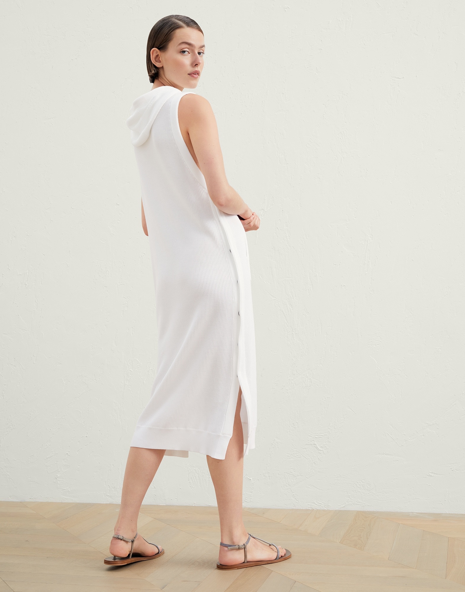 Cotton English rib knit sweatshirt dress with shiny eyelets - 2