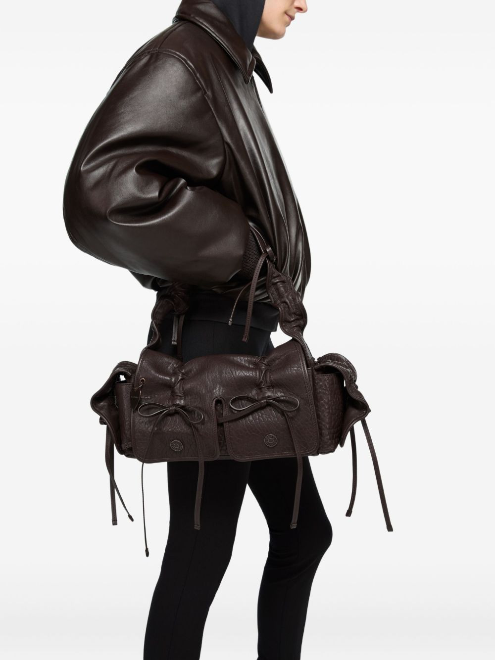 multi-pocket leather shoulder bag - 2
