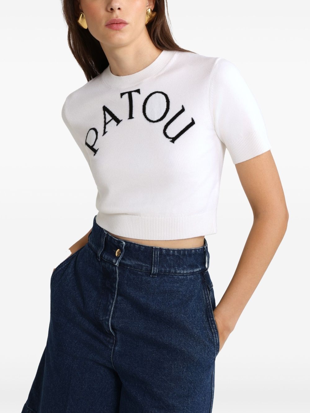 logo-jacquard cropped T-shirt - 4