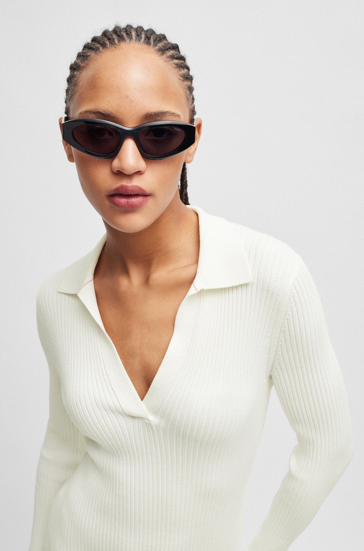 FRONT-SLIT POLO DRESS IN RIBBED CREPE - 4
