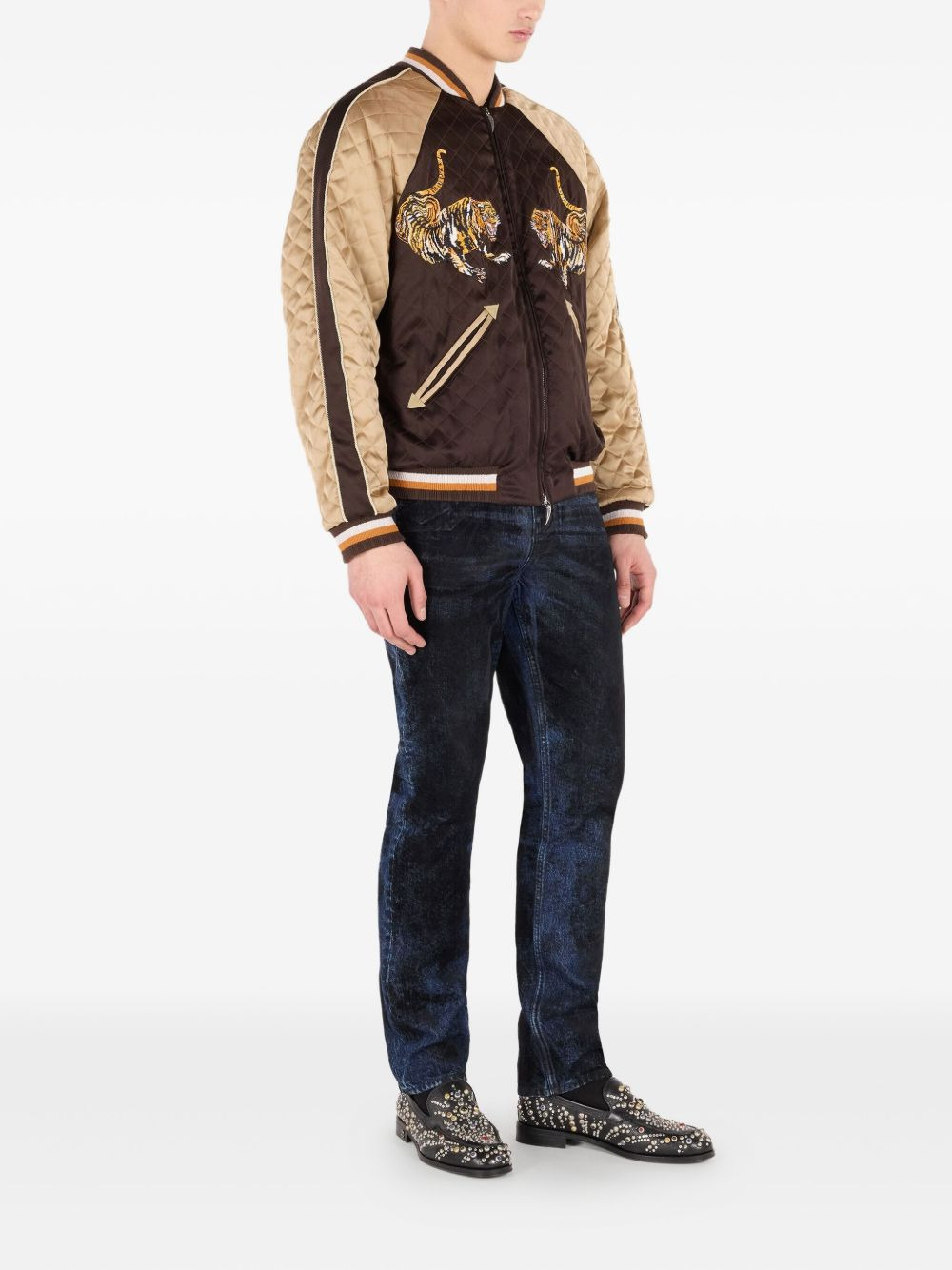 tiger-embroidered quilted bomber jacket - 3