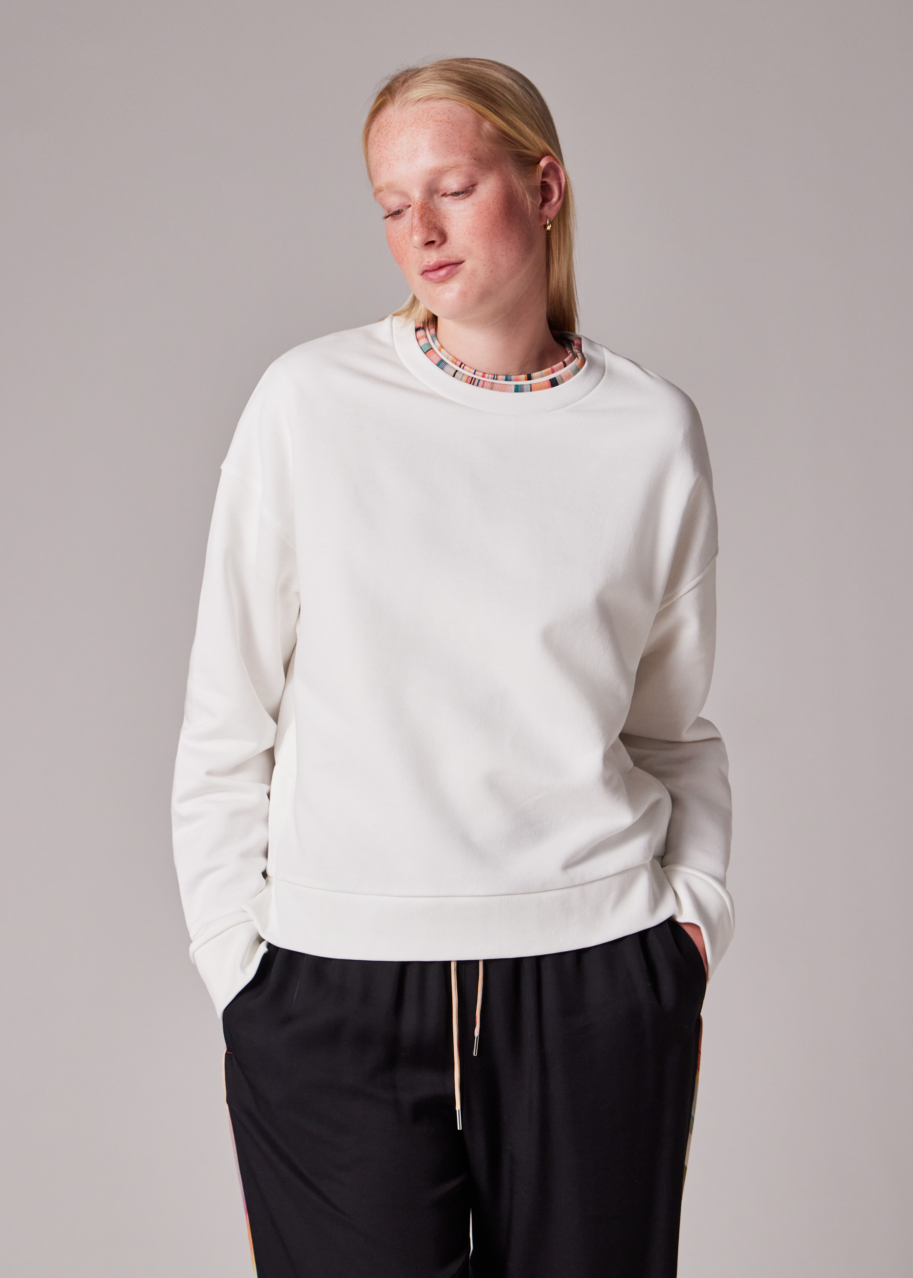 Women's Ecru Sweatshirt with 'Swirl' Trim - 3