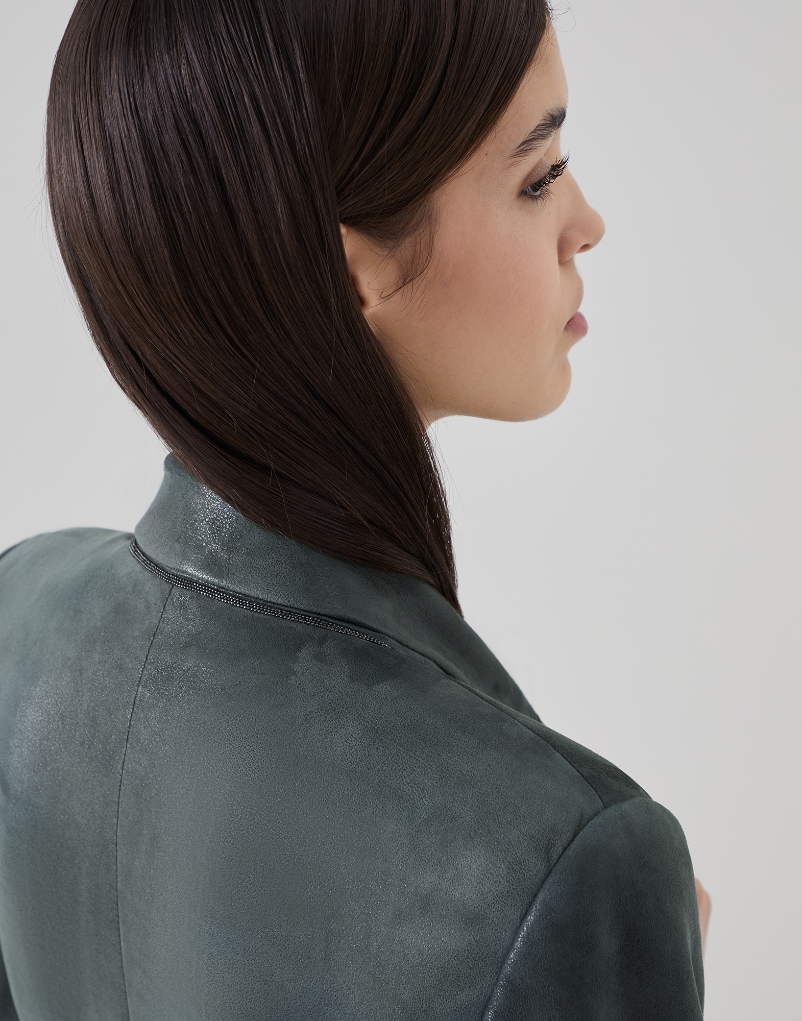 Wet-effect suede blazer with monili - 3