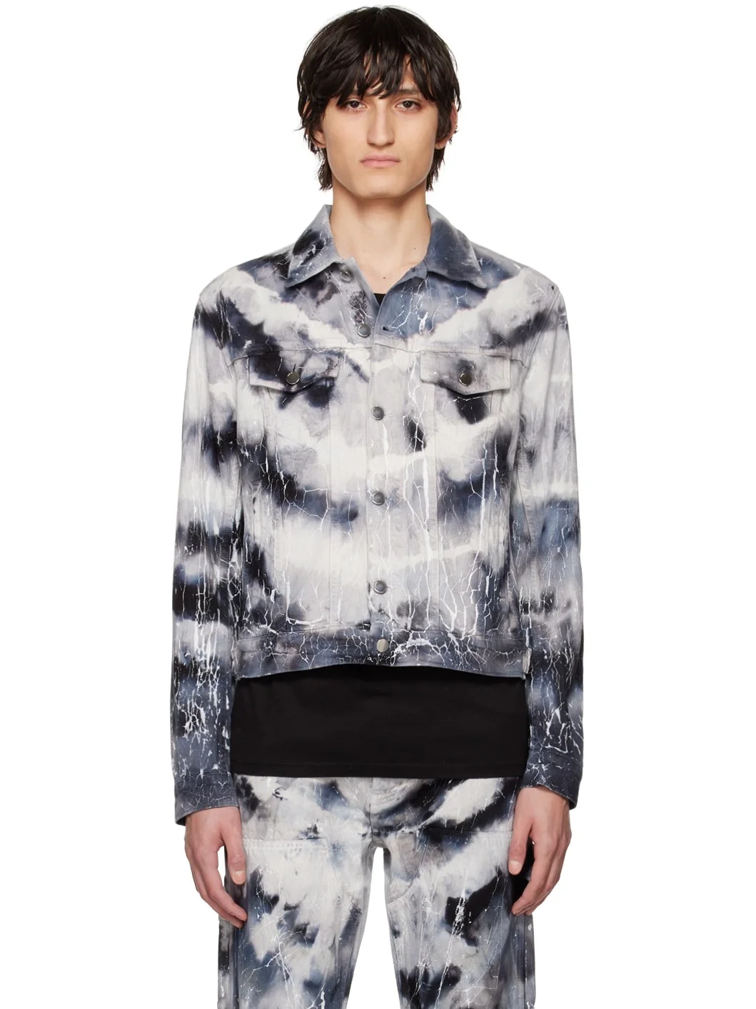 cracked-effect denim jacket - 1