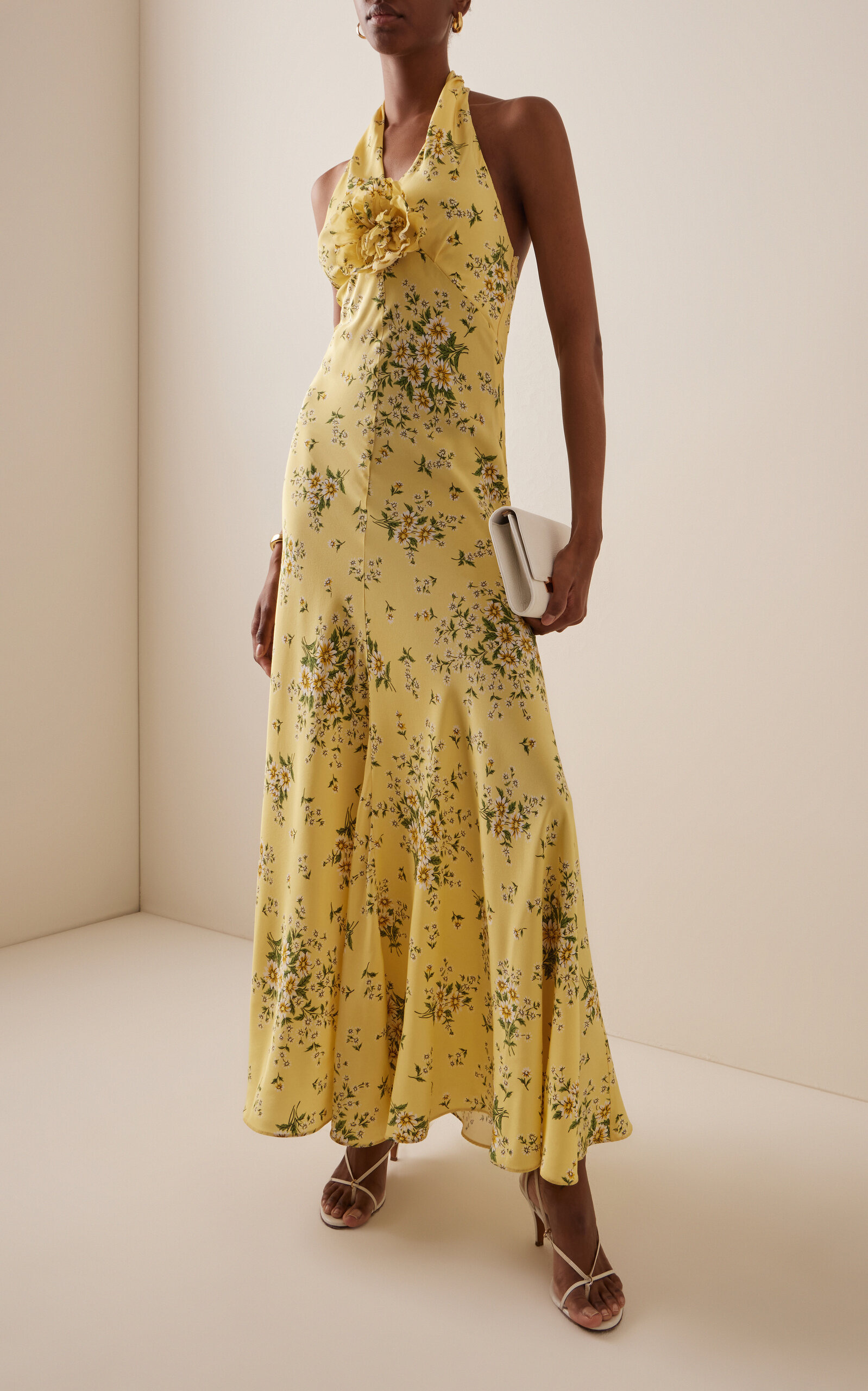 Floral Silk Halter Midi Dress yellow - 3