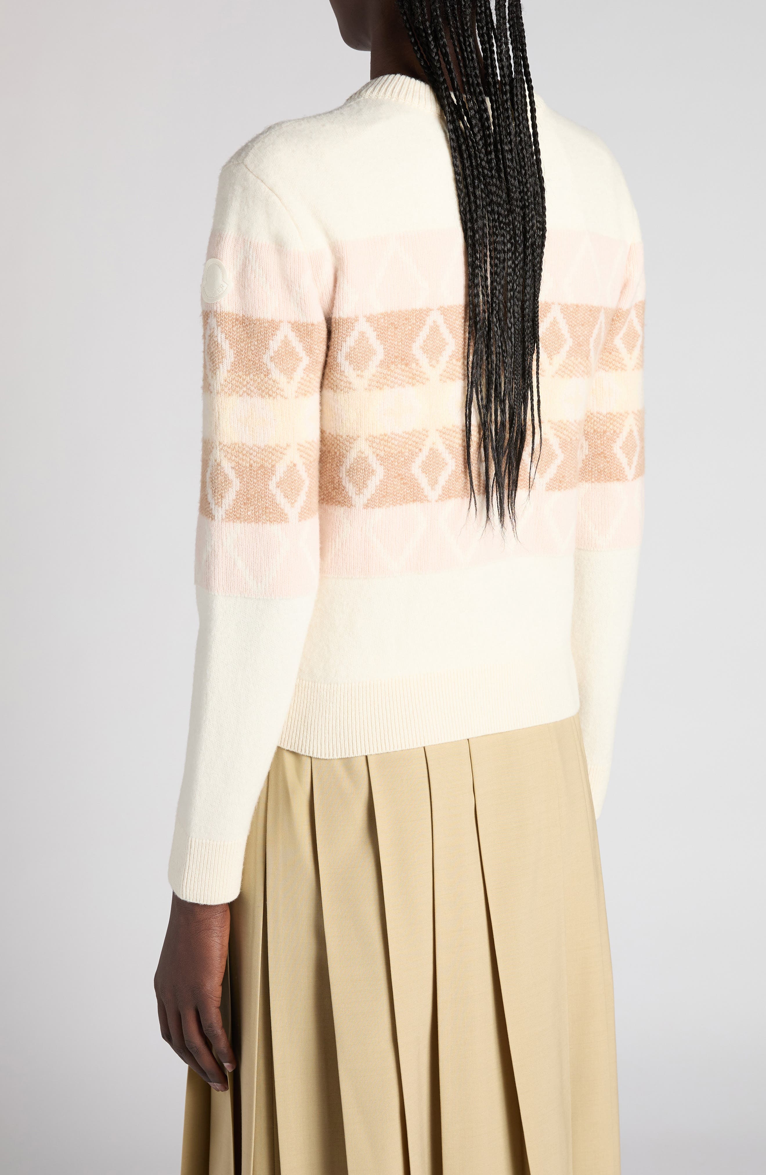 Moncler Jacquard Virgin Wool V-Neck Sweater in Silk White at Nordstrom - 3
