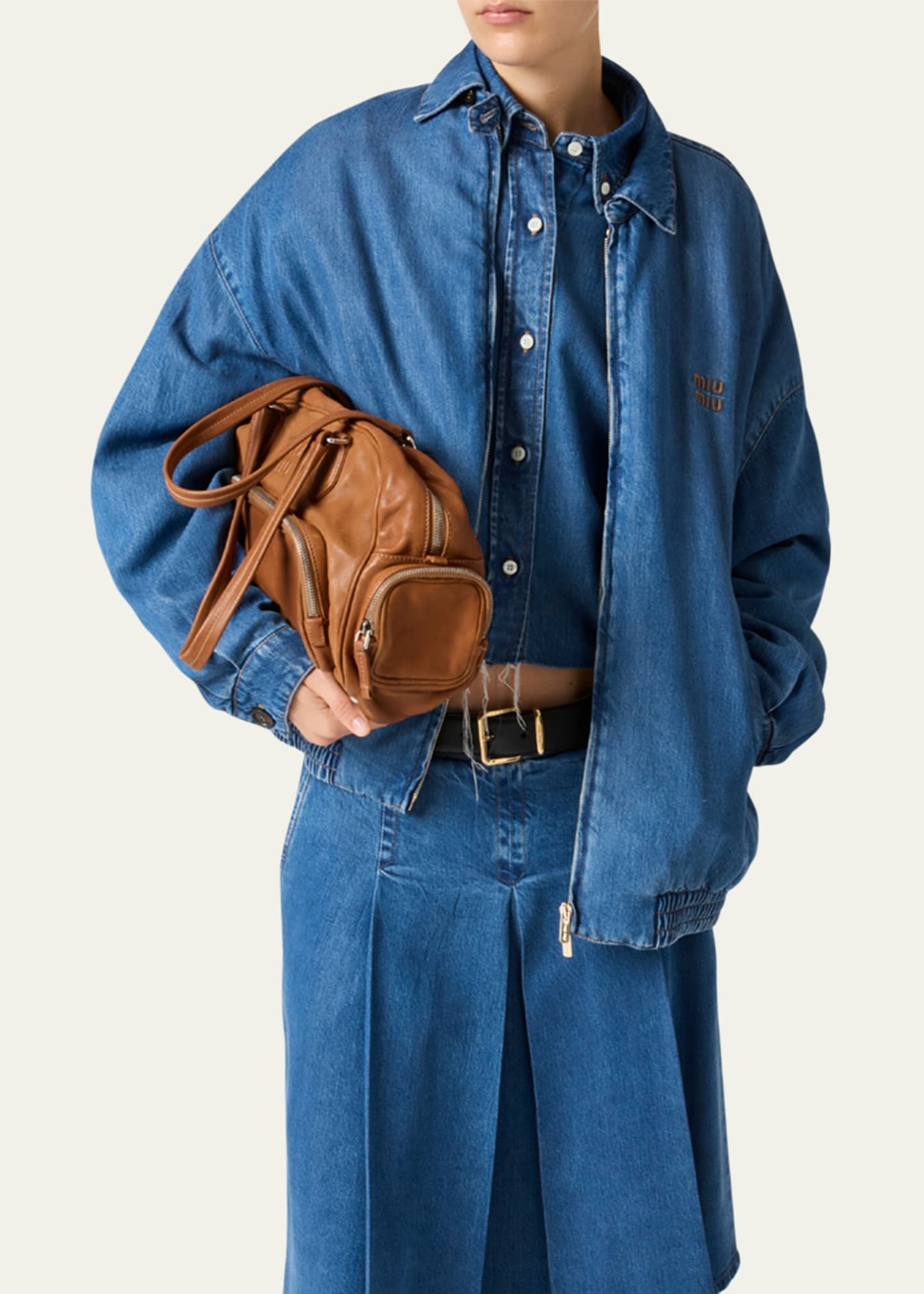 Denim Cropped Collared Button Down Shirt - 4