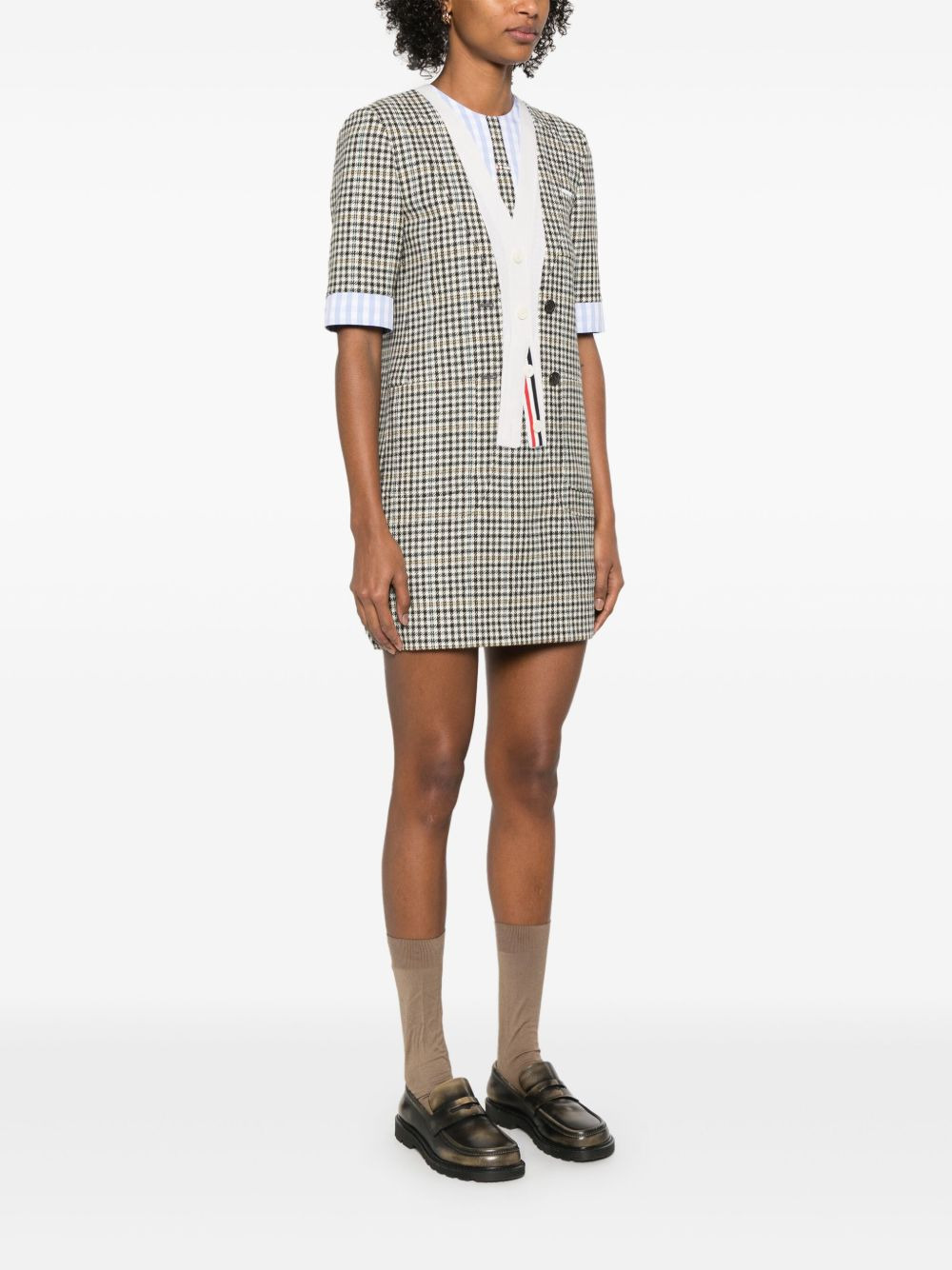 trompe l'oeil-patch checked mini dress - 3