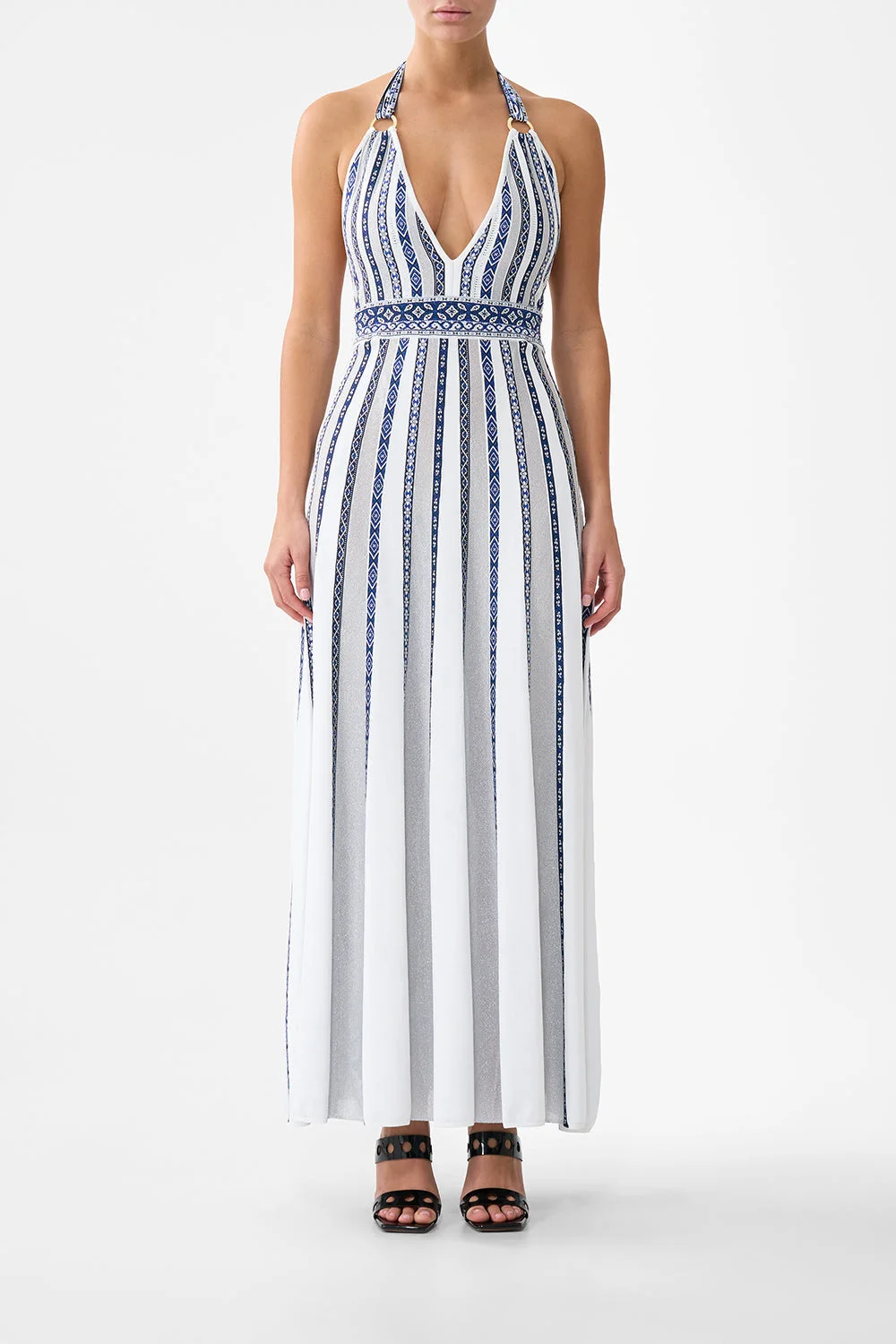 HALTER NECK KNIT DRESS WITH SILK TIE - 1