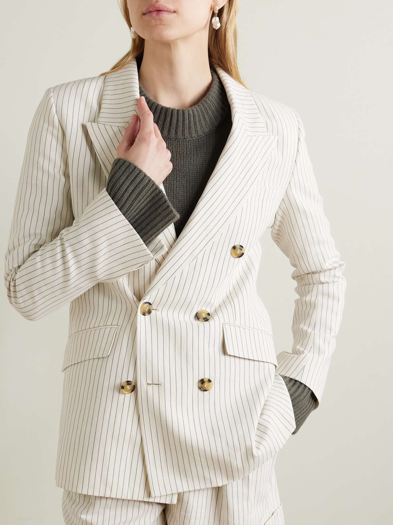 Double-breasted pinstriped cotton-blend twill blazer - 3