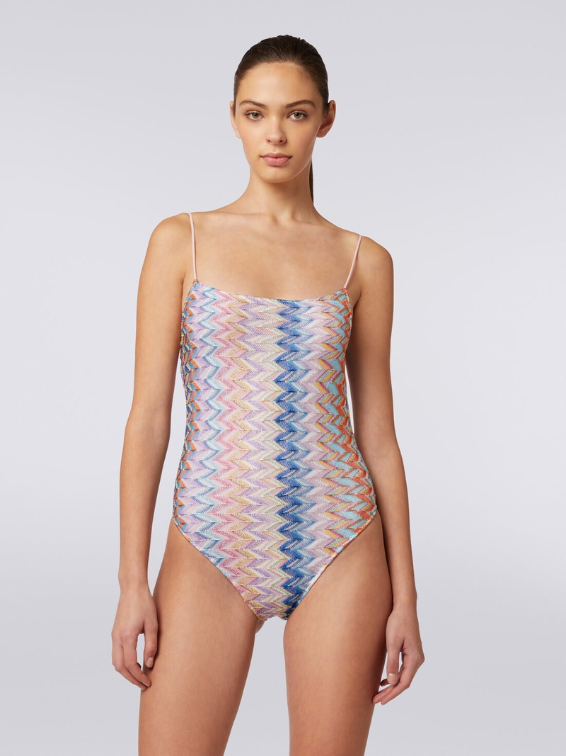 One-piece lamé swimming costume with thin adjustable straps 2