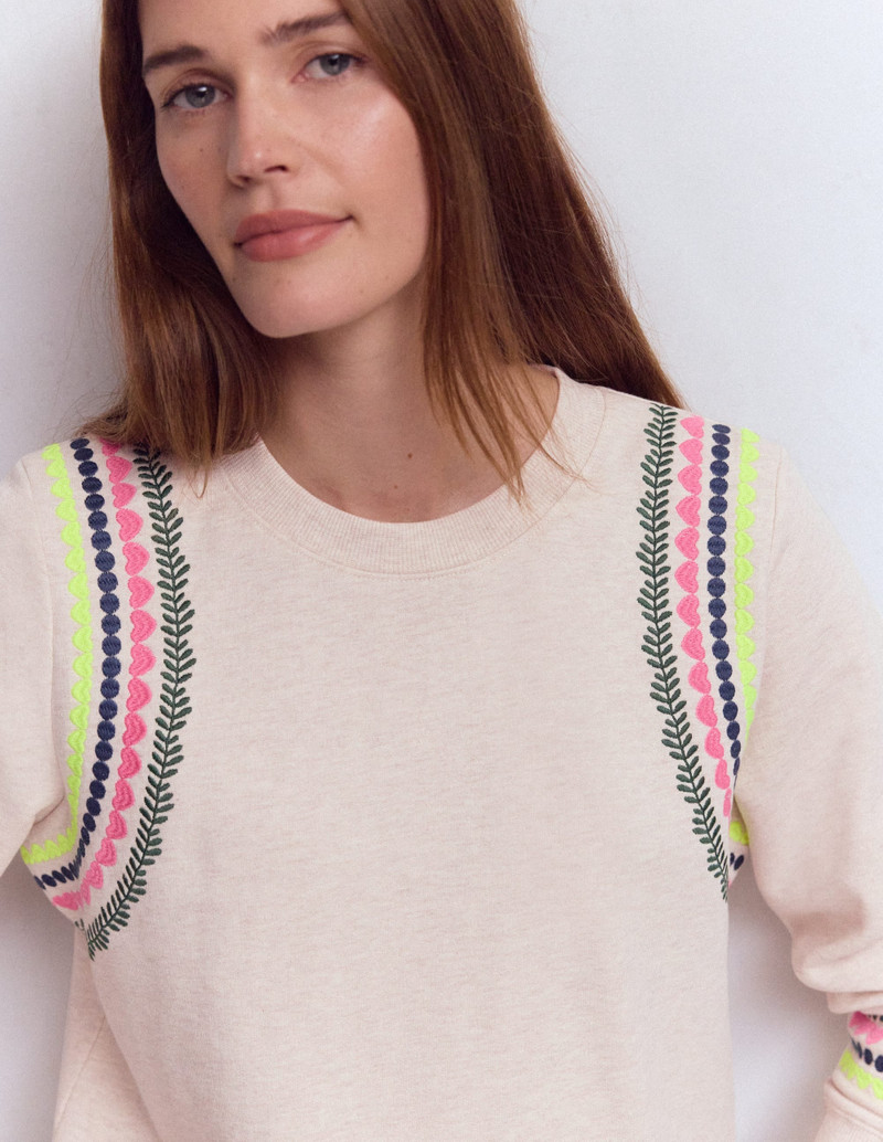 Hannah Embroidered Sweatshirt-Oatmeal Melange Embroidery 3