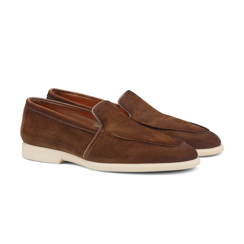 Santoni Men's brown suede loafer outlook