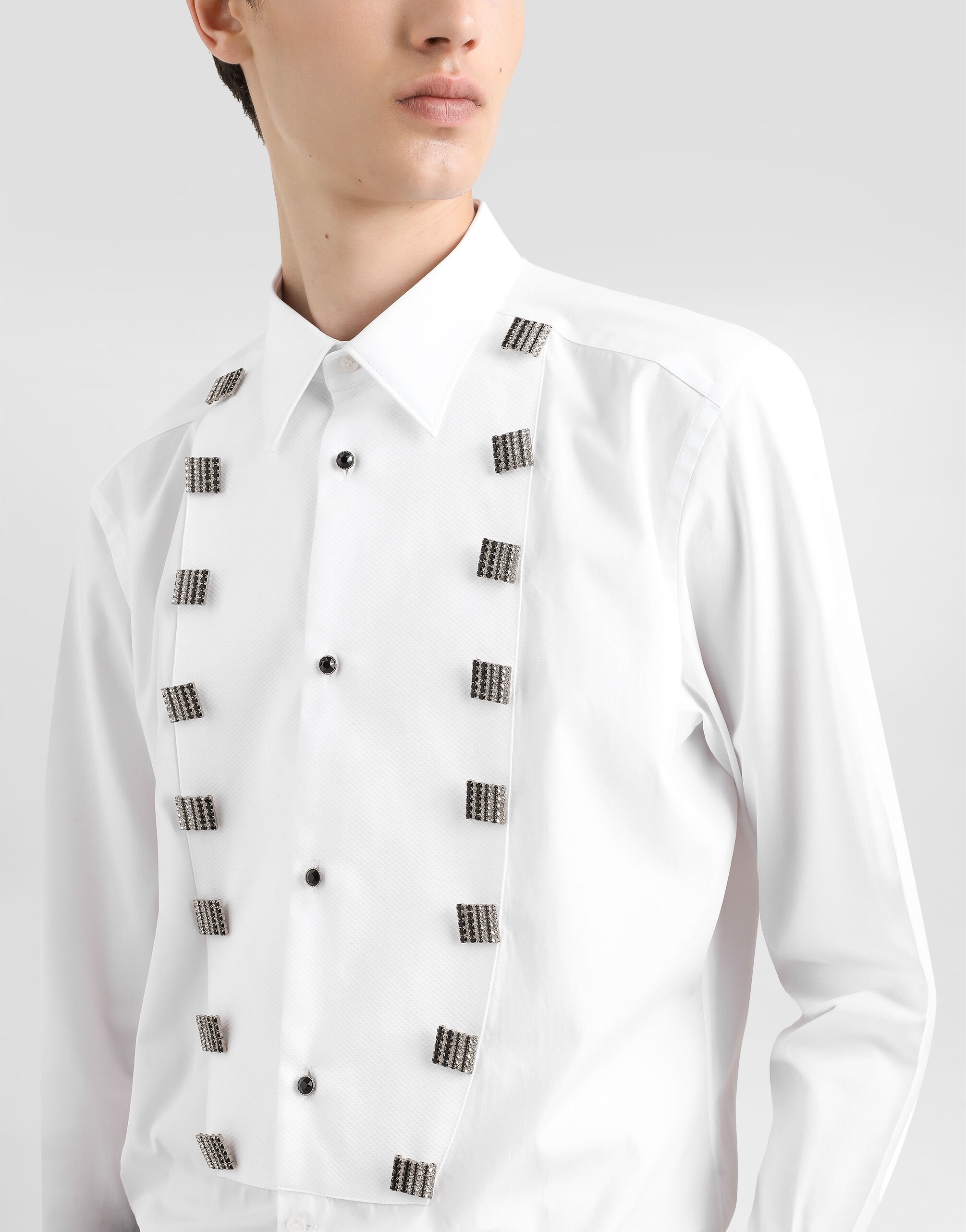 Cotton tuxedo shirt with bejeweled appliqués - 4