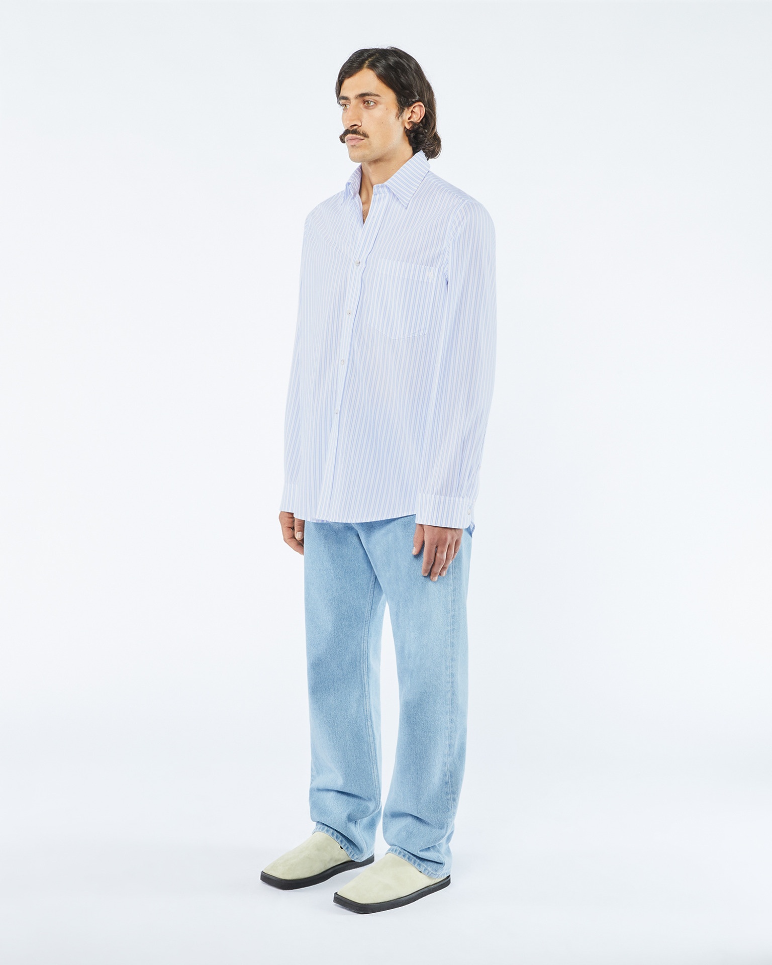 KALEB - Striped cotton shirt - White/ blue - 2