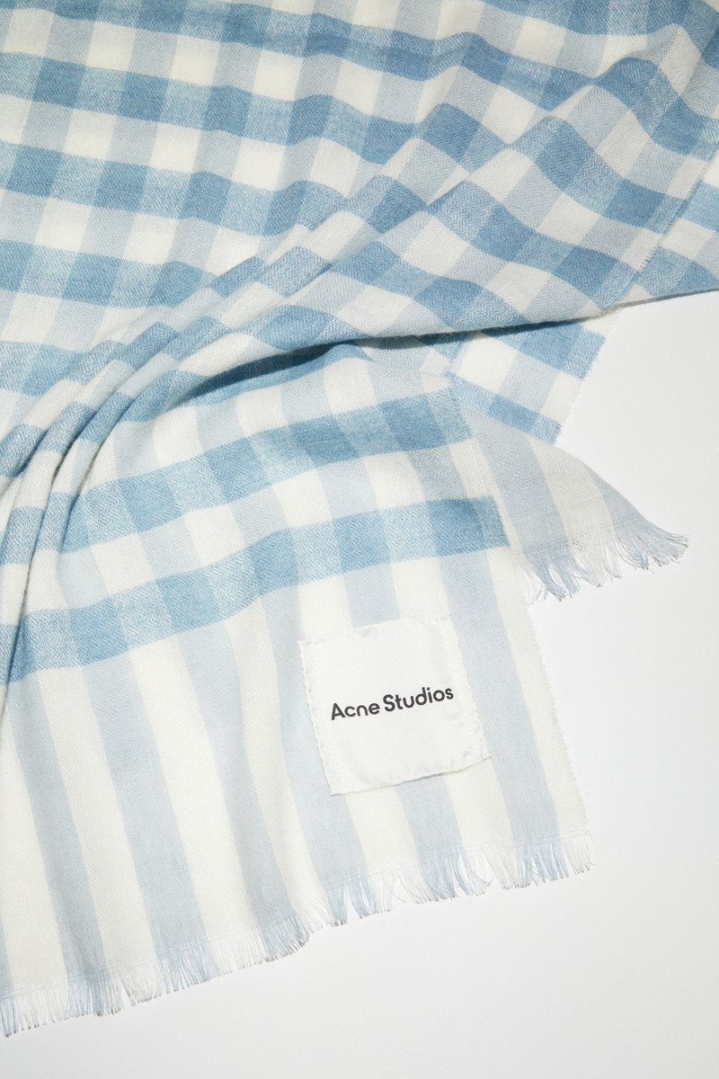 Check cashmere linen scarf - Light blue/ecru white 4