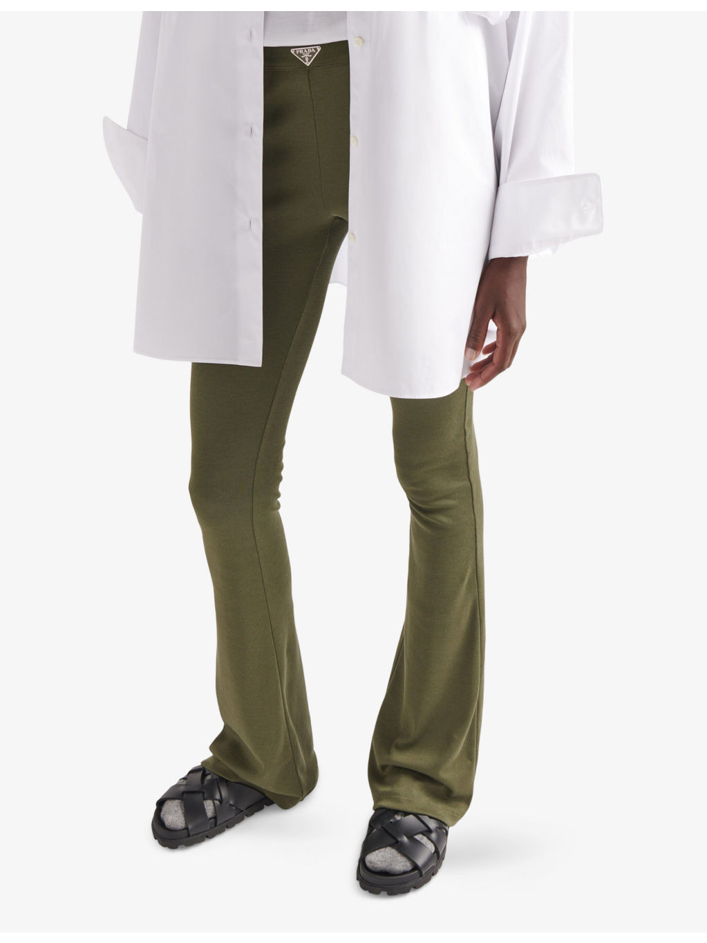 Ribbed Flared-Leg Knitted Cotton Trousers - 3