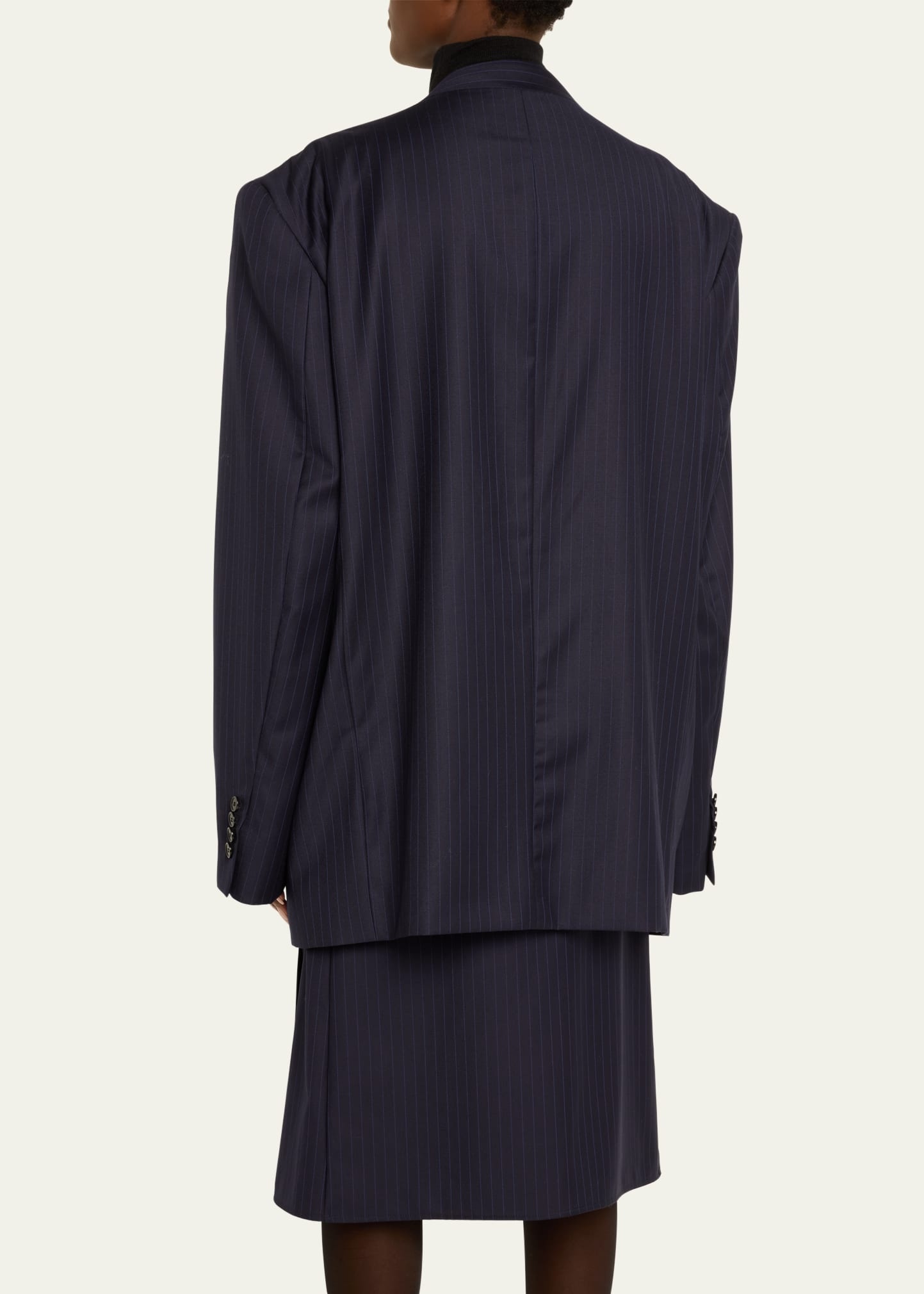 Pinstripe Mao Oversized Wool Jacket - 3