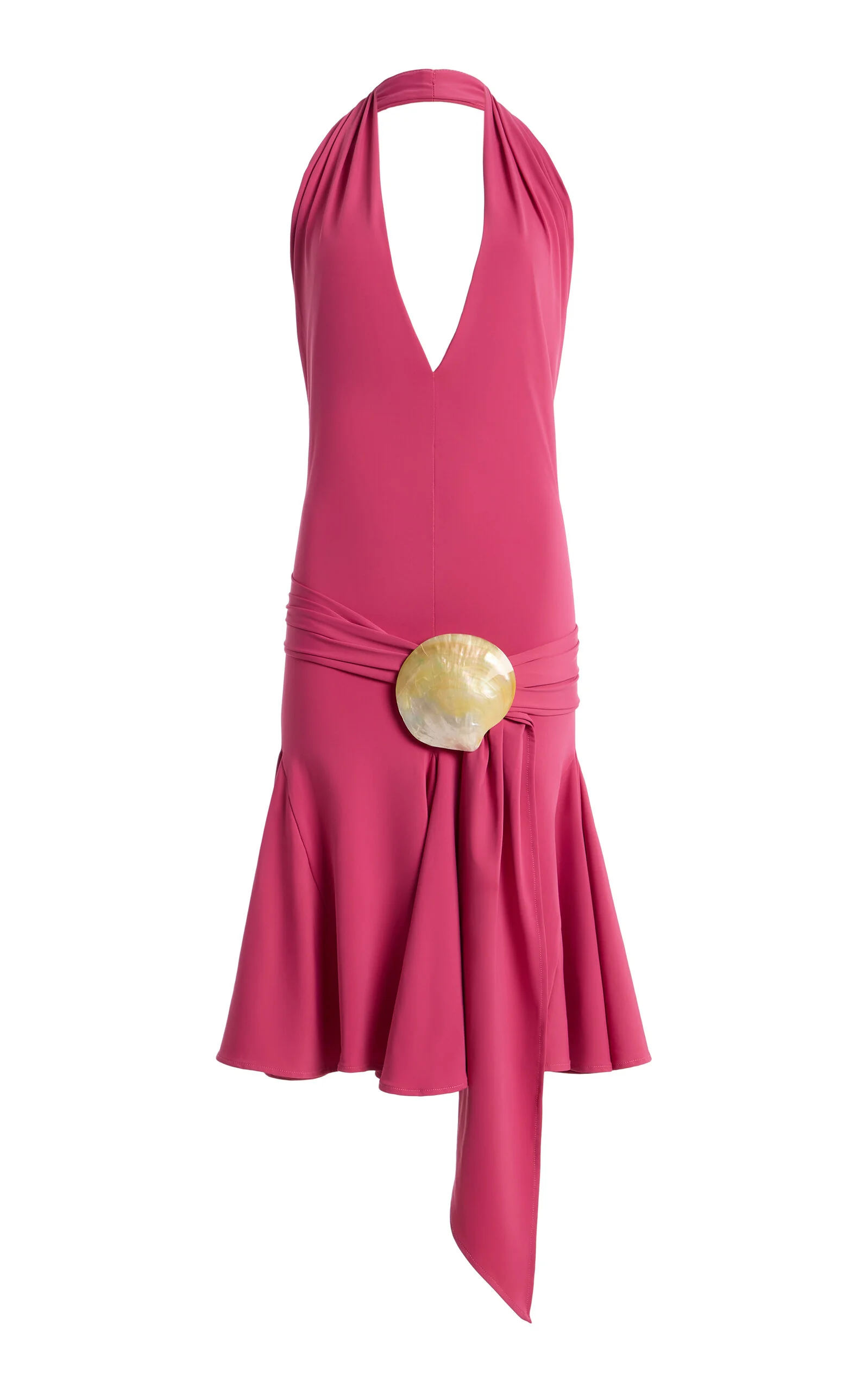 Exclusive Shell-Embellished Crepe Midi Halter Dress - 1