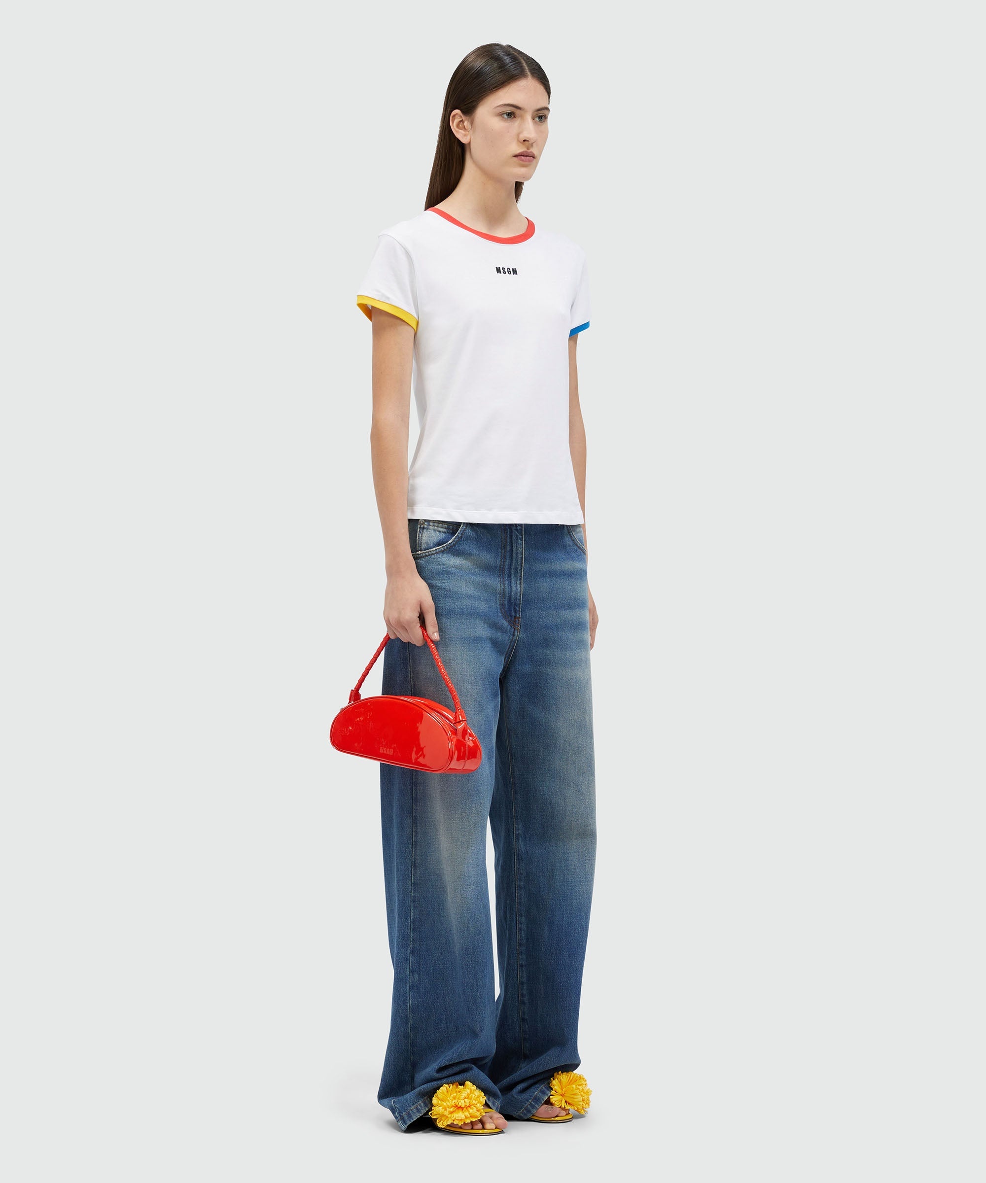 White stretch jersey T-Shirt with multicolored profiles - 4