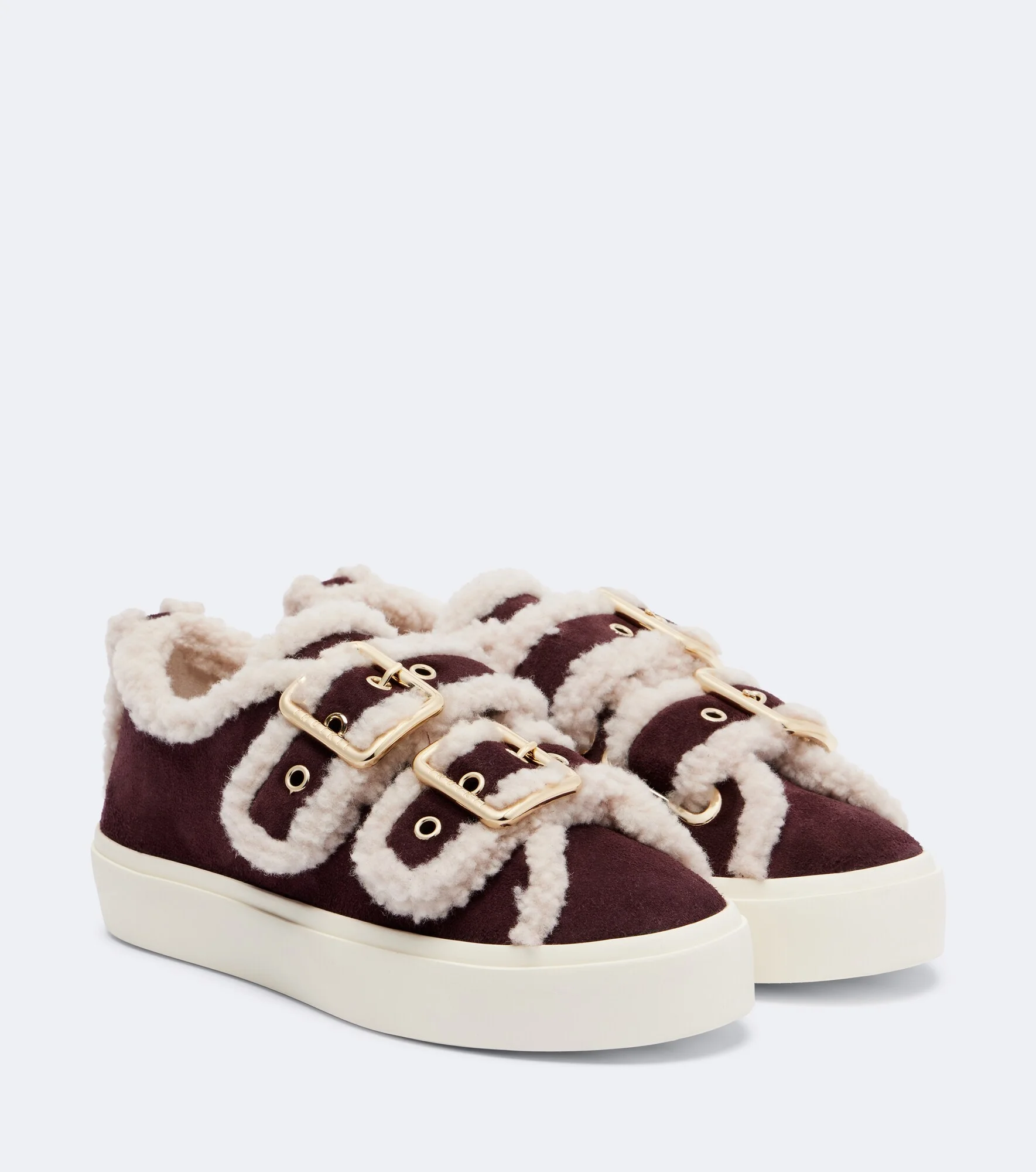 Shearling-trimmed suede low-top sneakers - 1