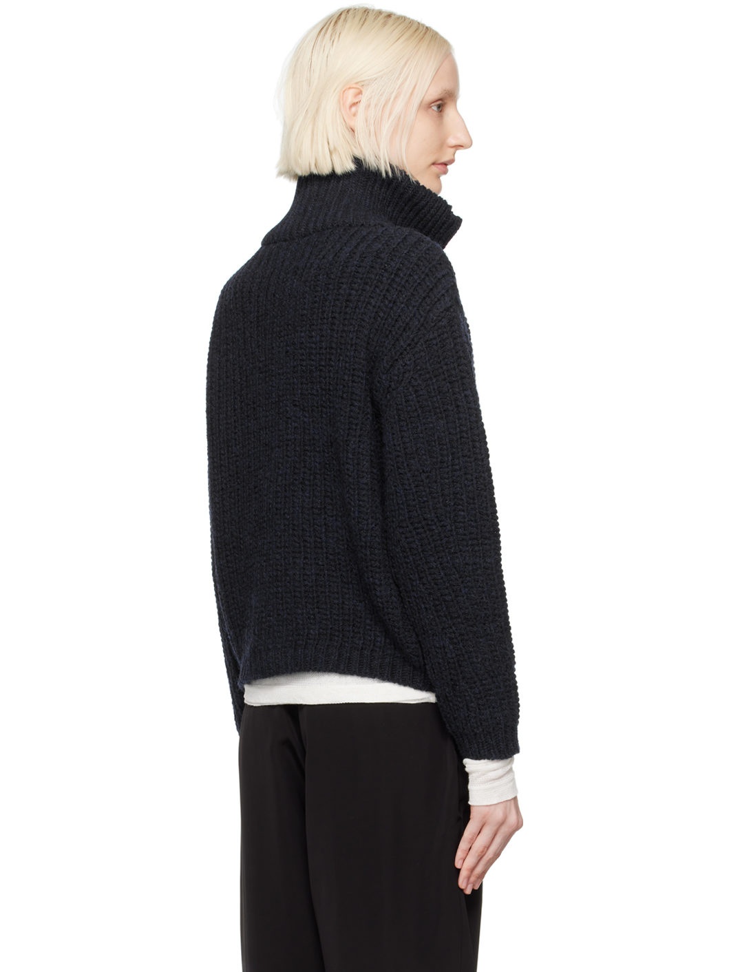 Navy Chunky Heritage Wool Zip Sweater - 3