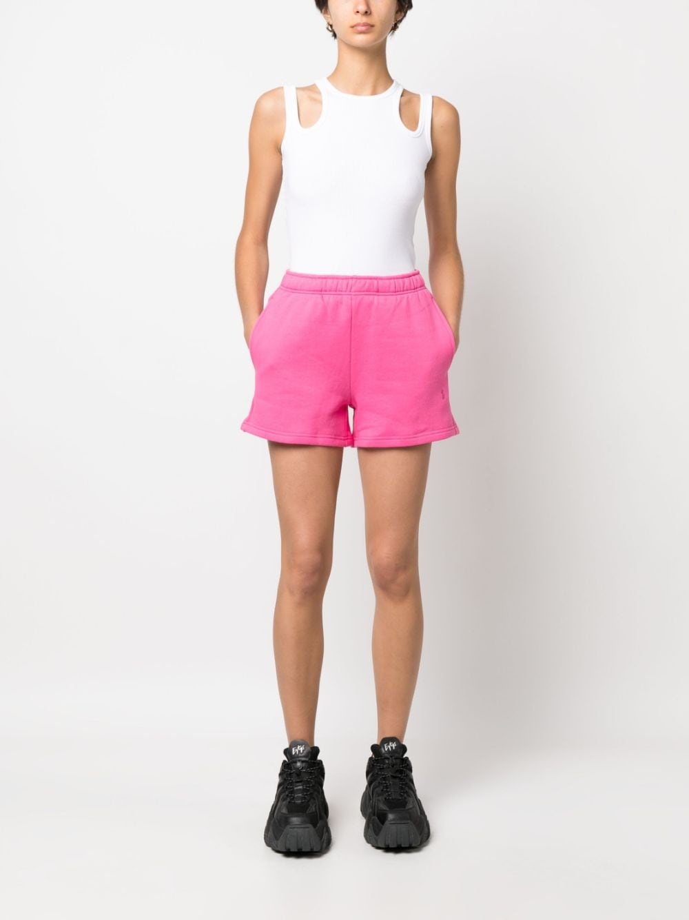 embroidered-logo cotton track shorts - 2