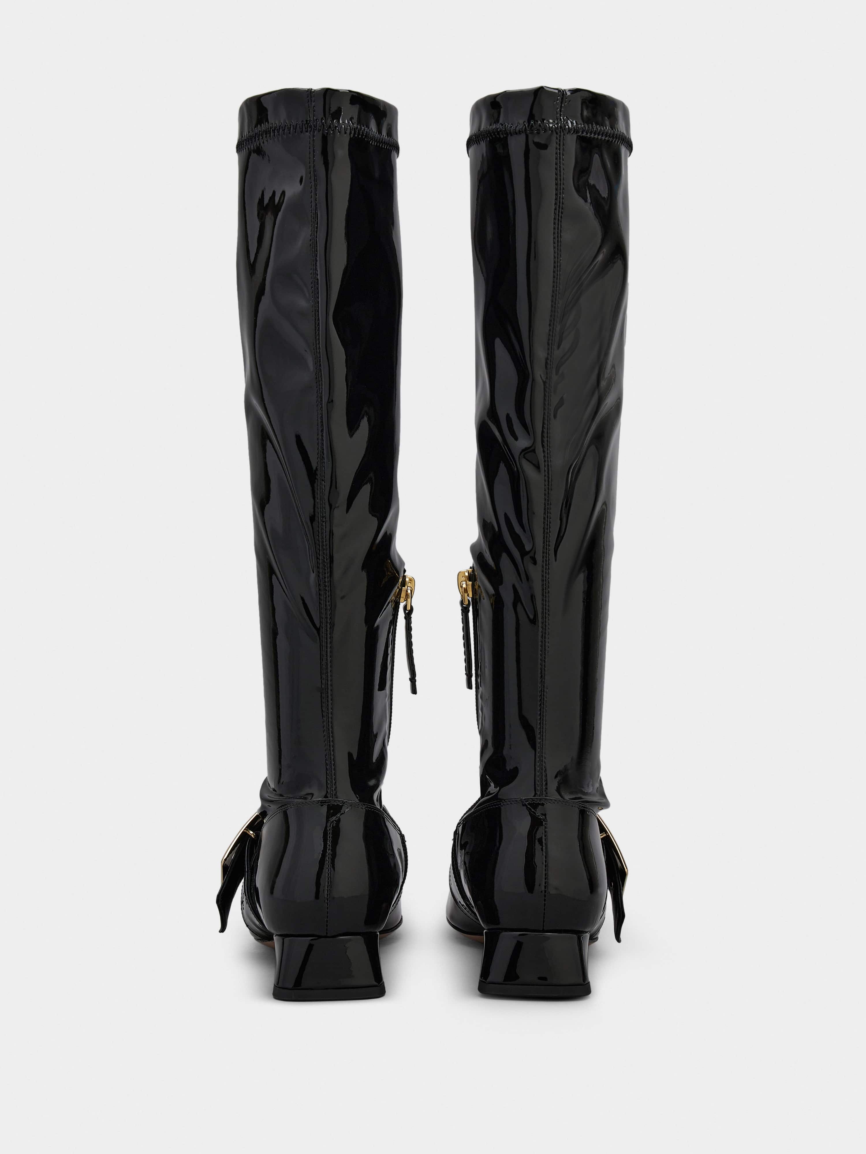 Très Vivier Babies Metal Buckle Strech Boots in Patent Leather - 4