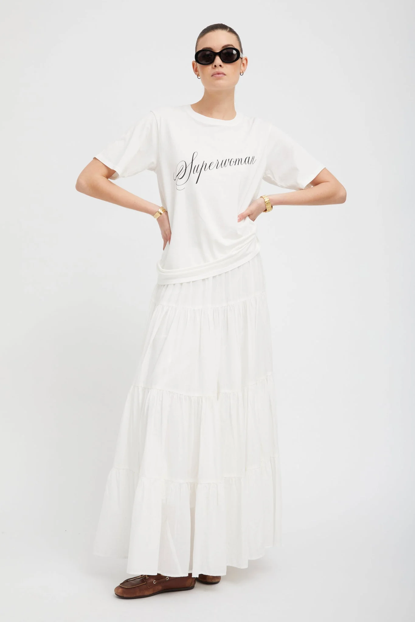 WHITE VOILE TIERED MAXI SKIRT - 1