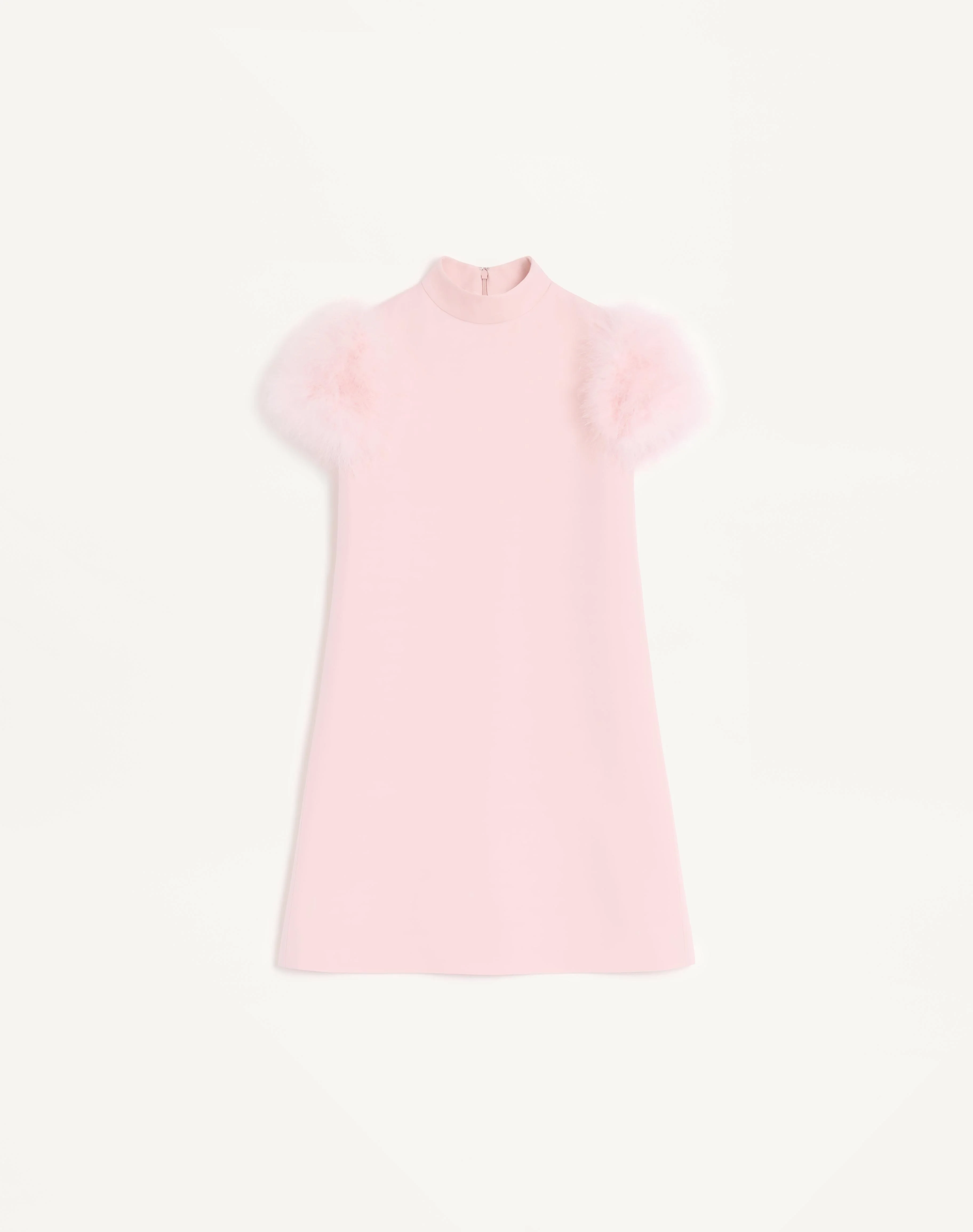 SHORT CREPE COUTURE DRESS WITH FEATHERS - 1