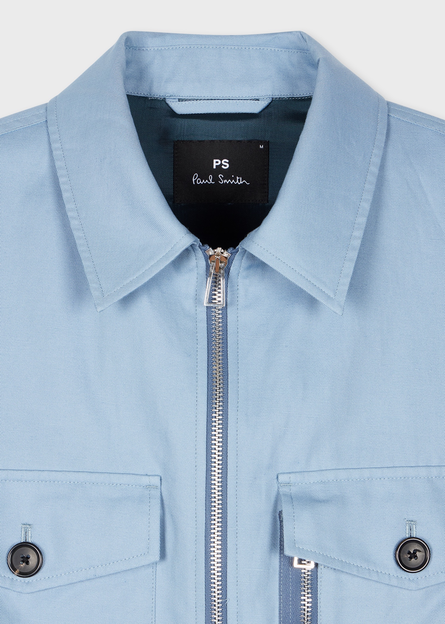 Light Blue Cotton-Linen Zip-Front Short Jacket - 2
