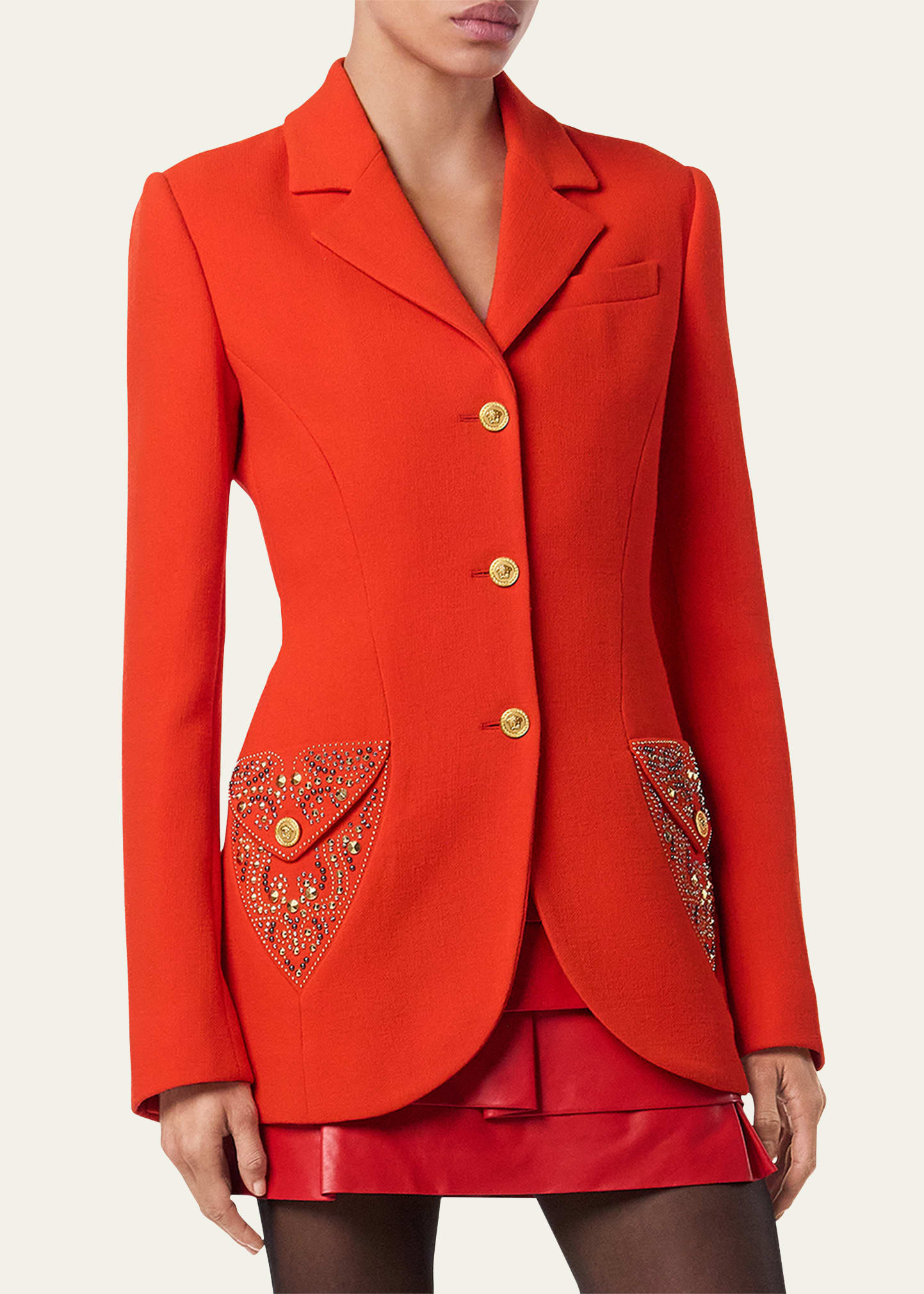 Studded Single-Breasted Wool Crepe Jacket - 3