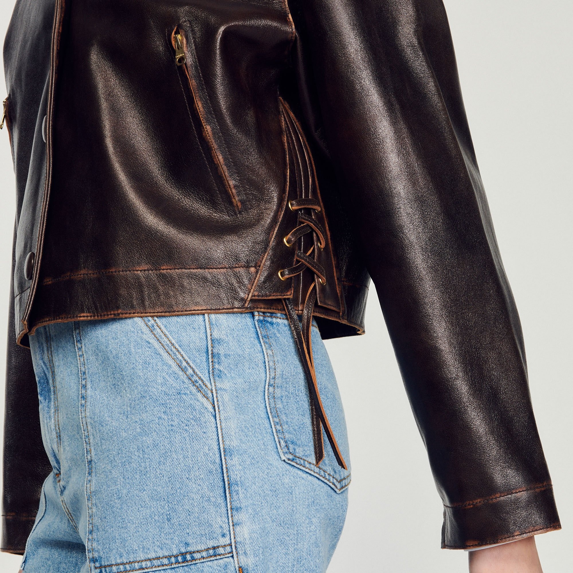 DISTRESSED LEATHER JACKET - 4