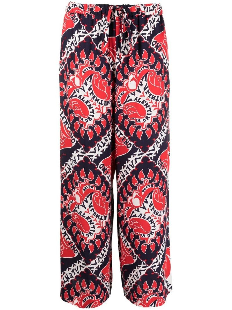 Printed silk-crepe straight-leg pants 1