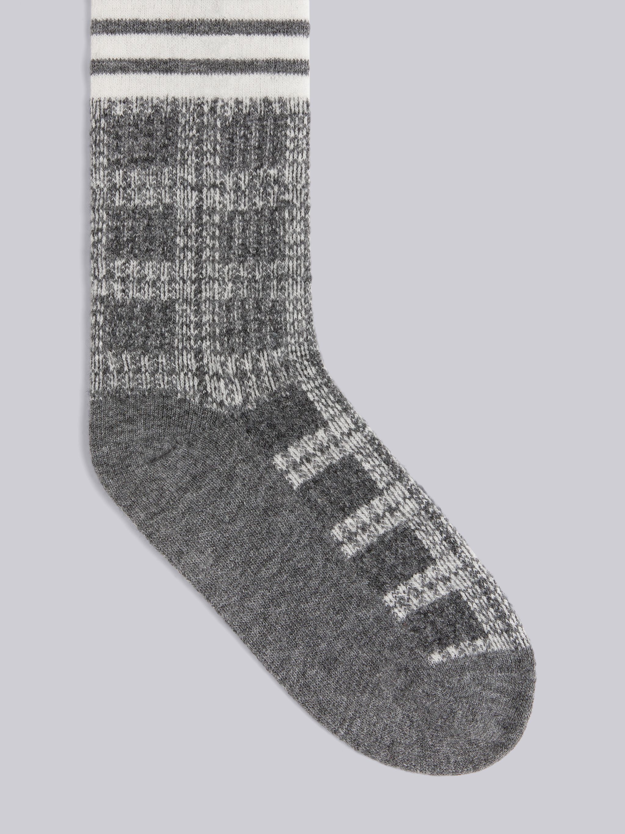 Grey Grid Windowpane Check Jacquard Wool 4-Bar Over the Calf Socks - 2