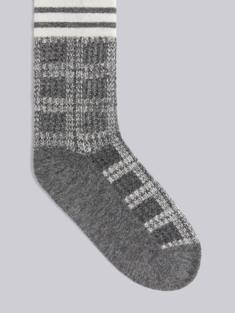 Thom Browne Grey Grid Windowpane Check Jacquard Wool 4-Bar Over the Calf Socks outlook