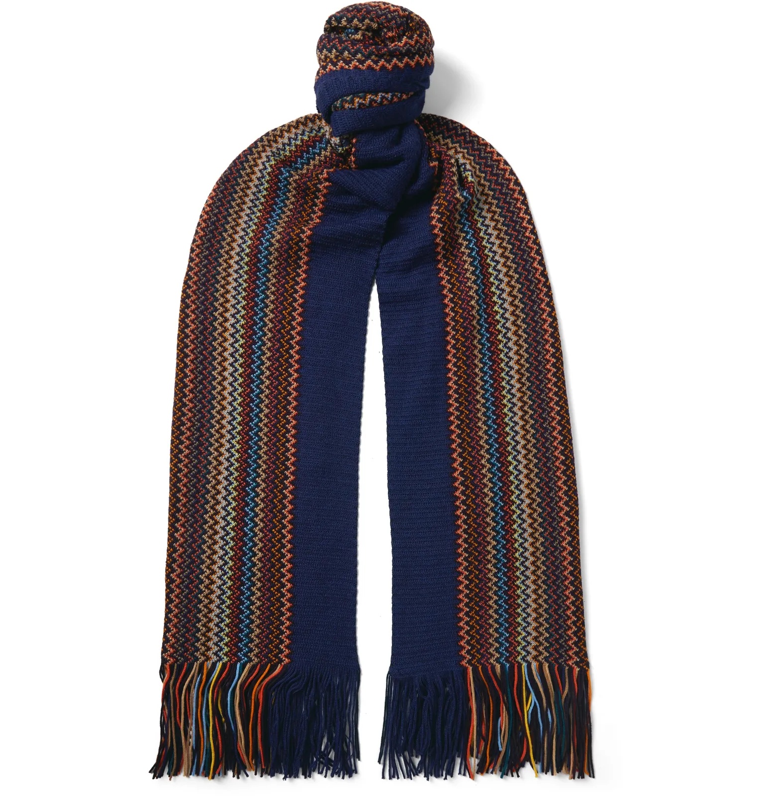 Fringed Striped Wool Scarf - 1