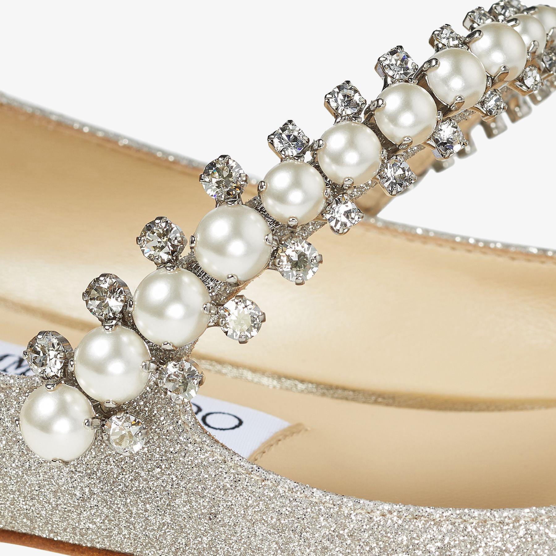 Baily Flat
Platinum Ice Dusty Glitter Flats with Crystal and Pearl Strap - 4