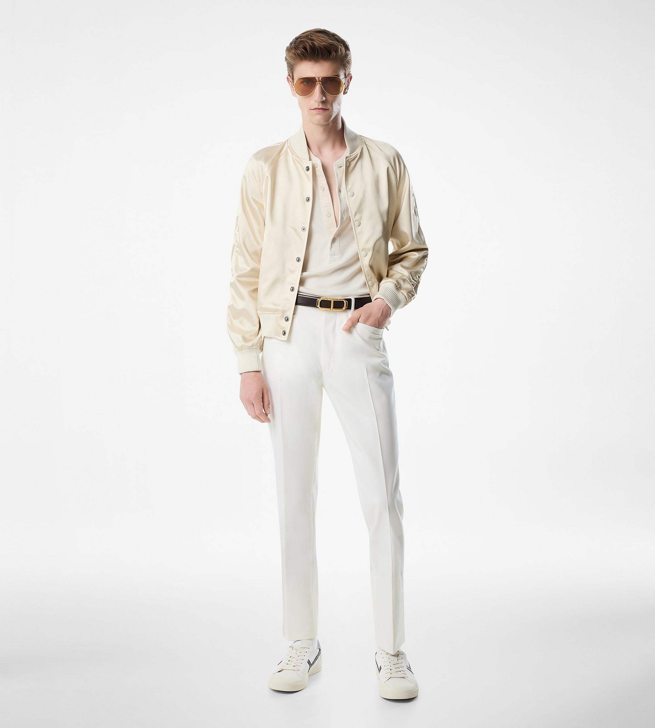 SHINY RAYON SATIN BOMBER WITH CONTRAST PIPING - 2